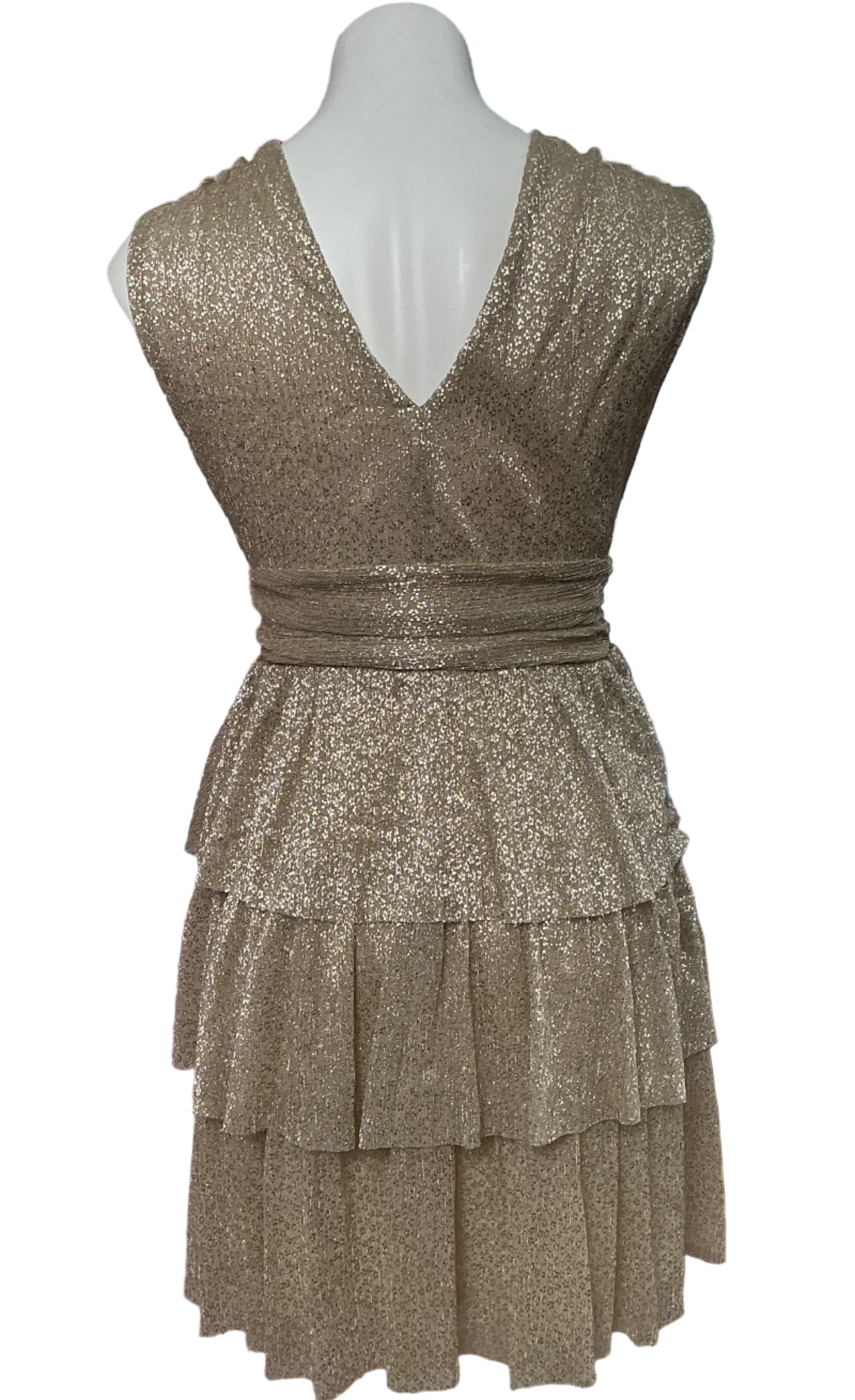 Lilly Pulitzer NWT - Faye V-Neck Ruffle Dress  - Gold Metallic Knit Crinkle - Size S