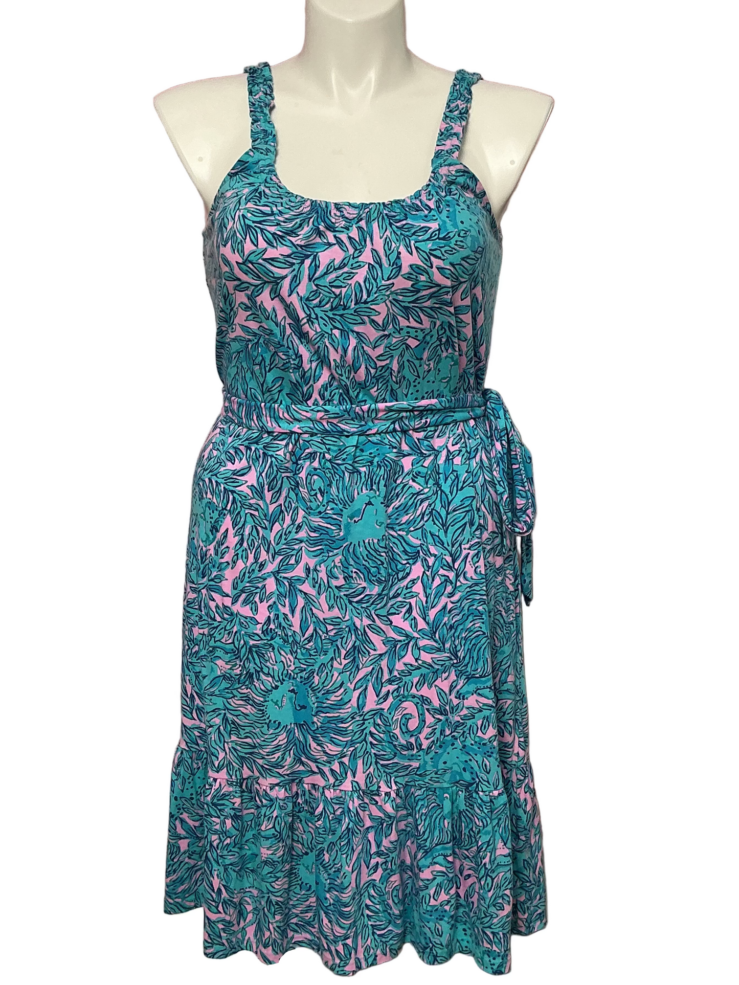 Lilly Pulitzer Collins Tank Midi Dress with Sash - Bermuda Blue You Grow Girl - Size M