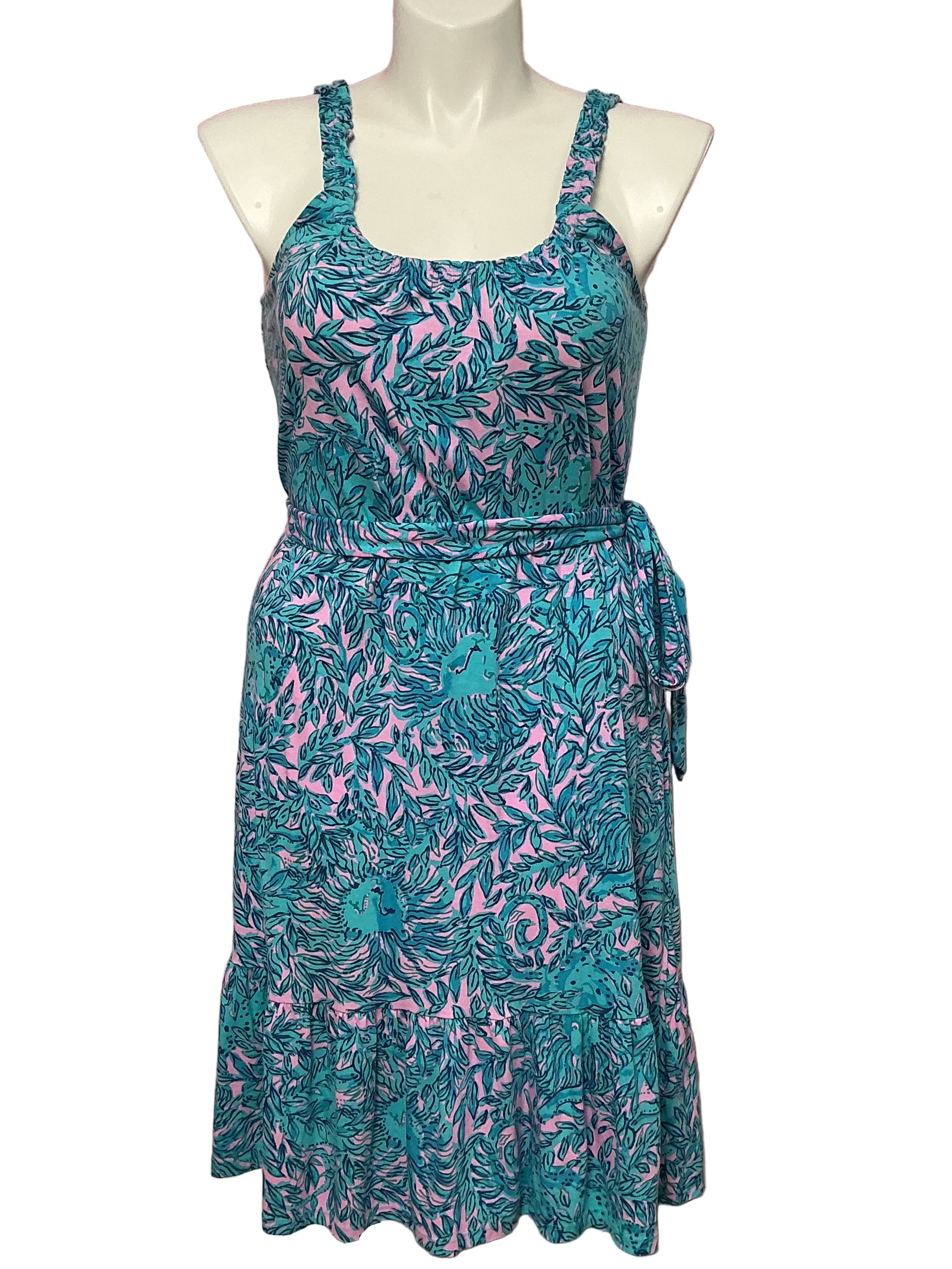 Lilly Pulitzer Collins Tank Midi Dress with Sash - Bermuda Blue You Grow Girl - Size M