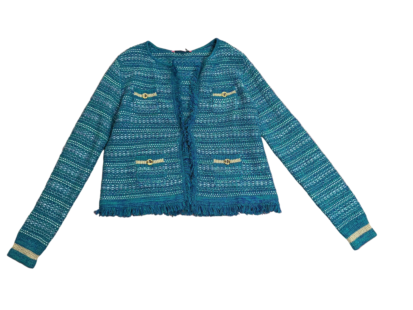 Lilly Pulitzer NWT Beckington Cardigan Blue Grotto Metallic Weed - Size M