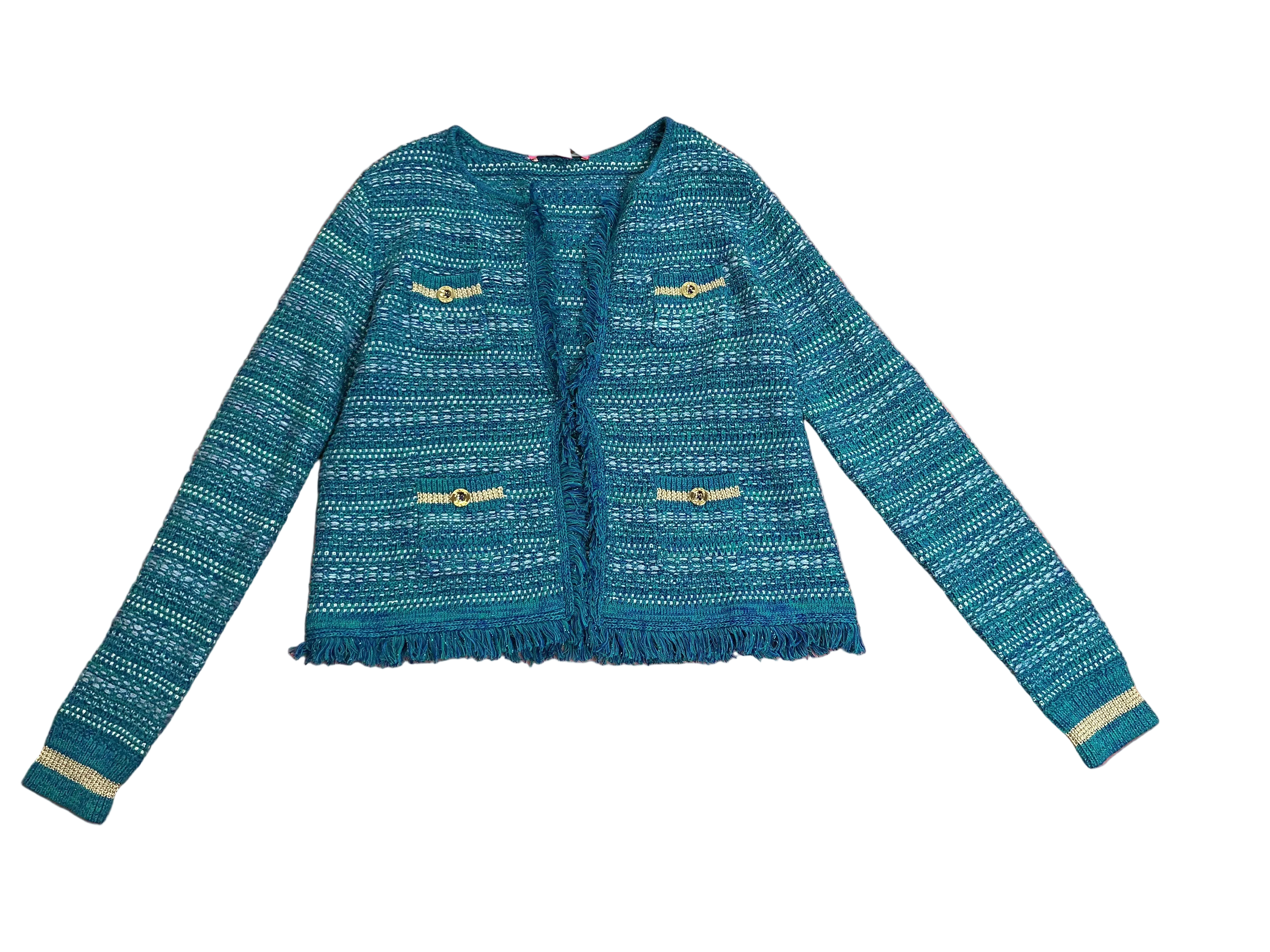 Lilly Pulitzer NWT Beckington Cardigan Blue Grotto Metallic Weed - Size M