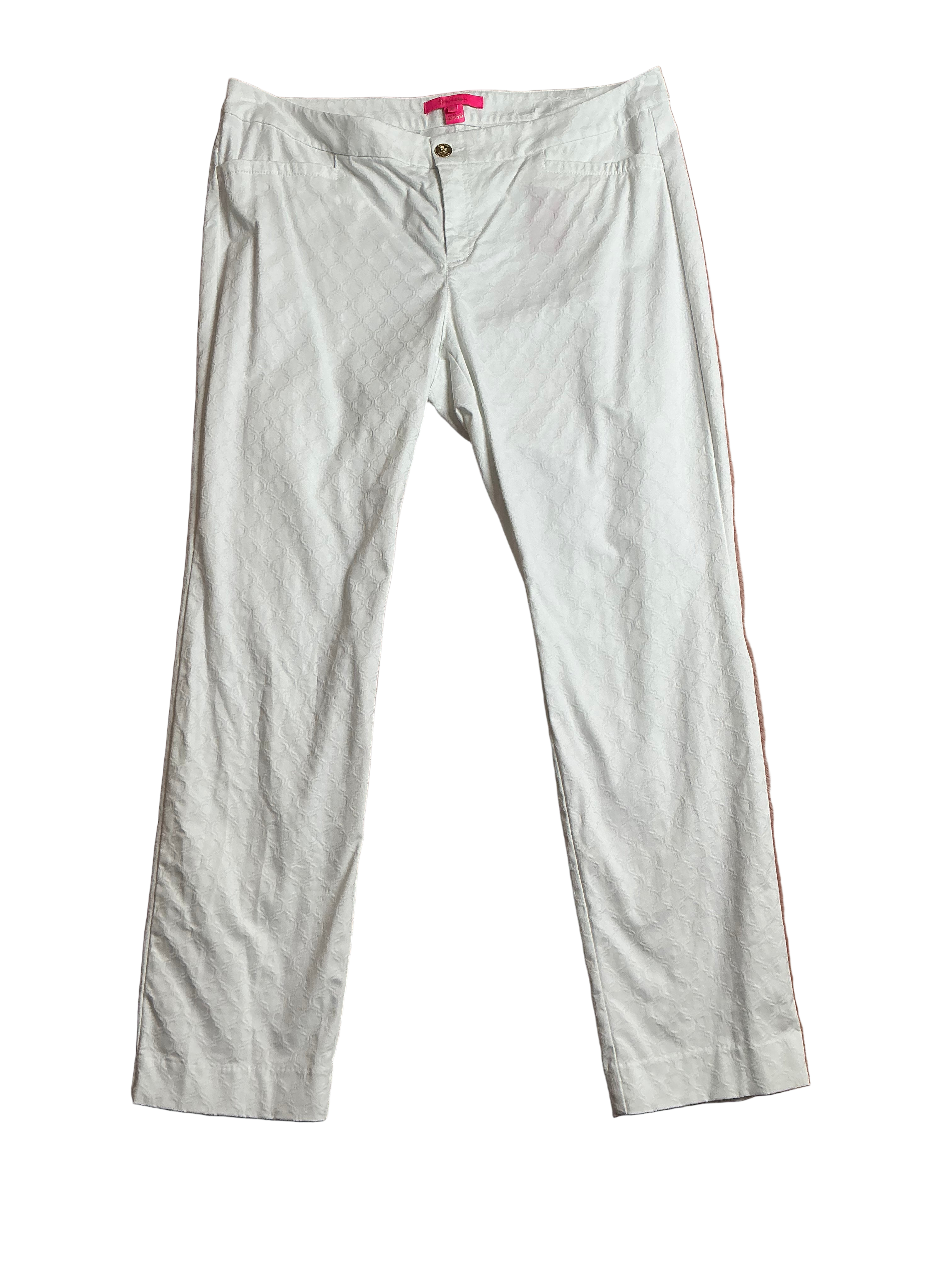 Lilly Pulitzer Kelly Textured Ankle Pants Resort White Quatrefoil Jacquard - Size 16