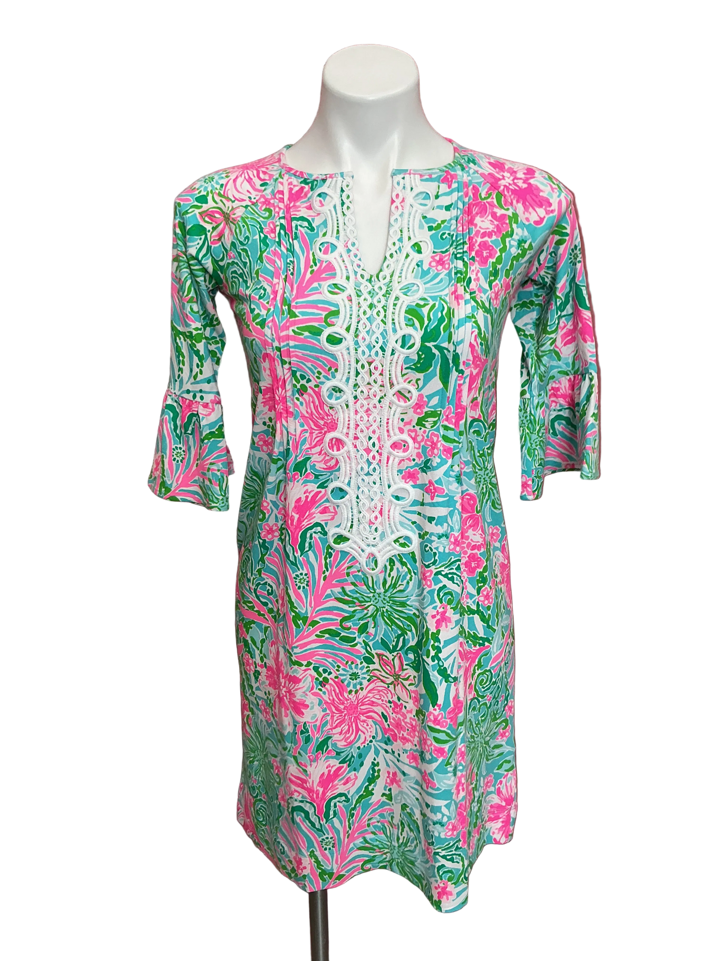 Lilly Pulitzer NWT Krysta 3/4 Sleeve Dress Amalfi Blue Leaf It Wild - Size XXS