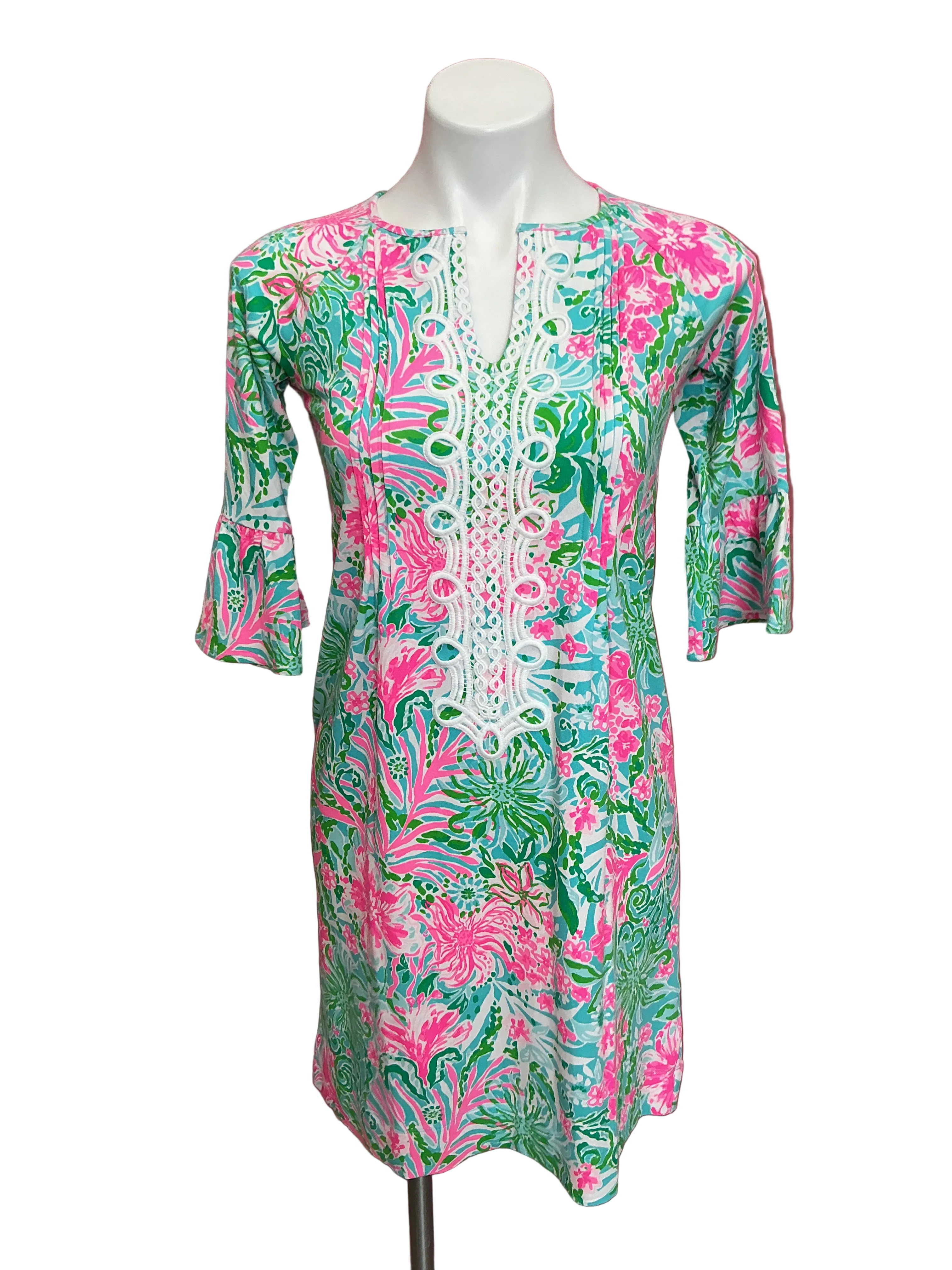 Lilly Pulitzer NWT Krysta 3/4 Sleeve Dress Amalfi Blue Leaf It Wild - Size XXS