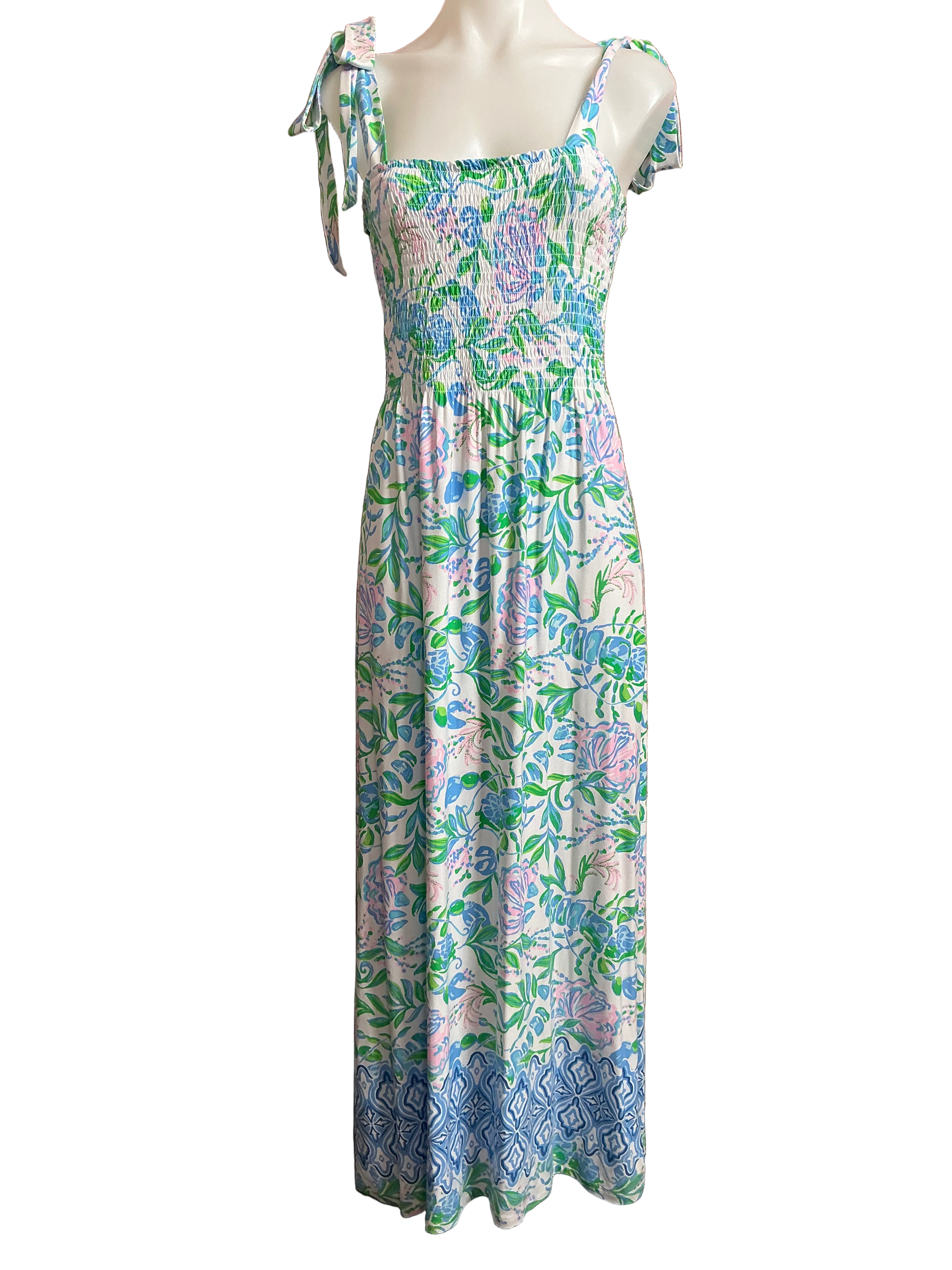 Lilly Pulitzer NWT Kailua Smocked Maxi Dress Resort White Just A Pinch Engineere - Size M