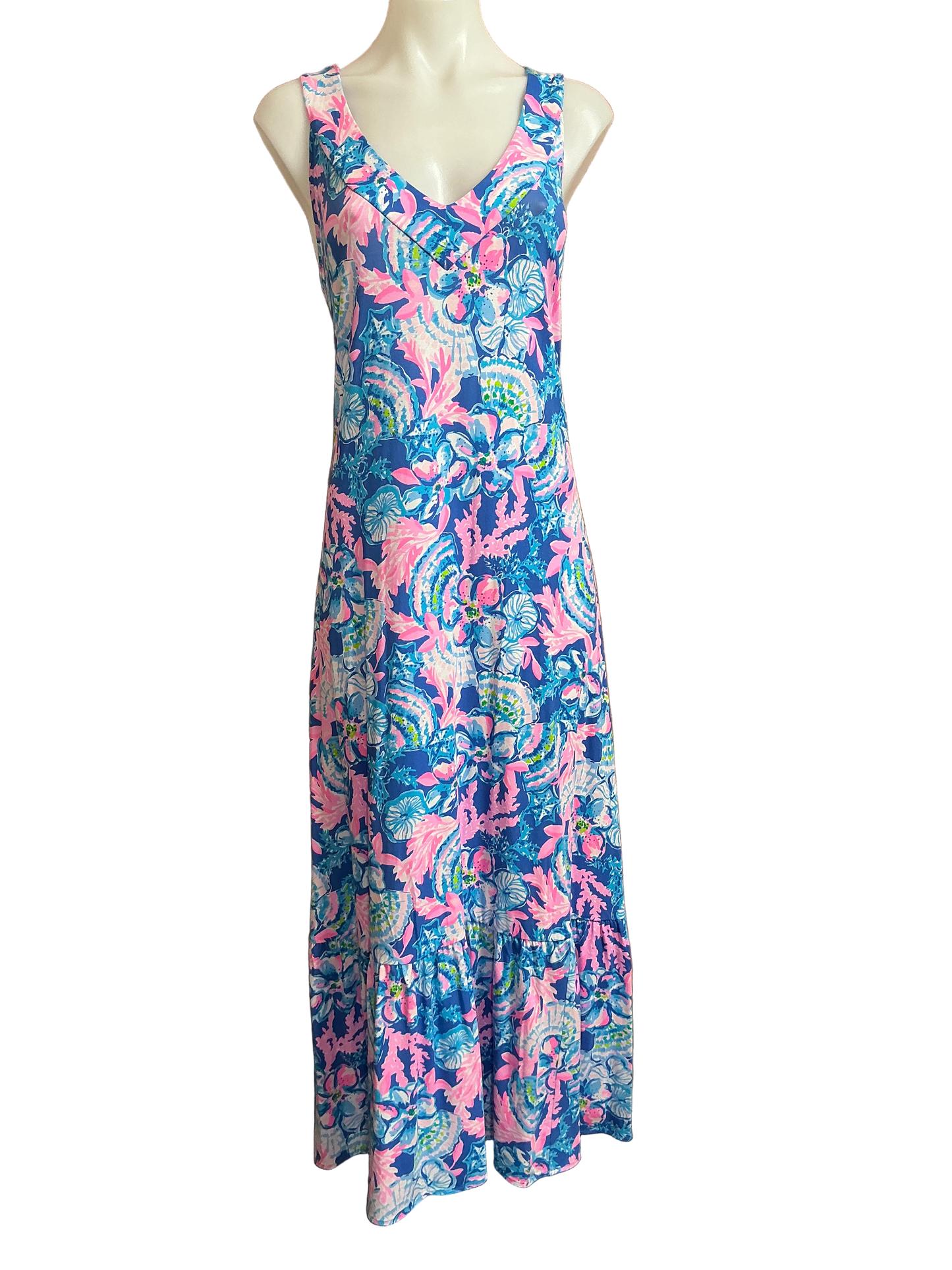 Lilly Pulitzer NWT Madsen V-Neck Midi Dre Blue Tang Sitting Seaside - Size L