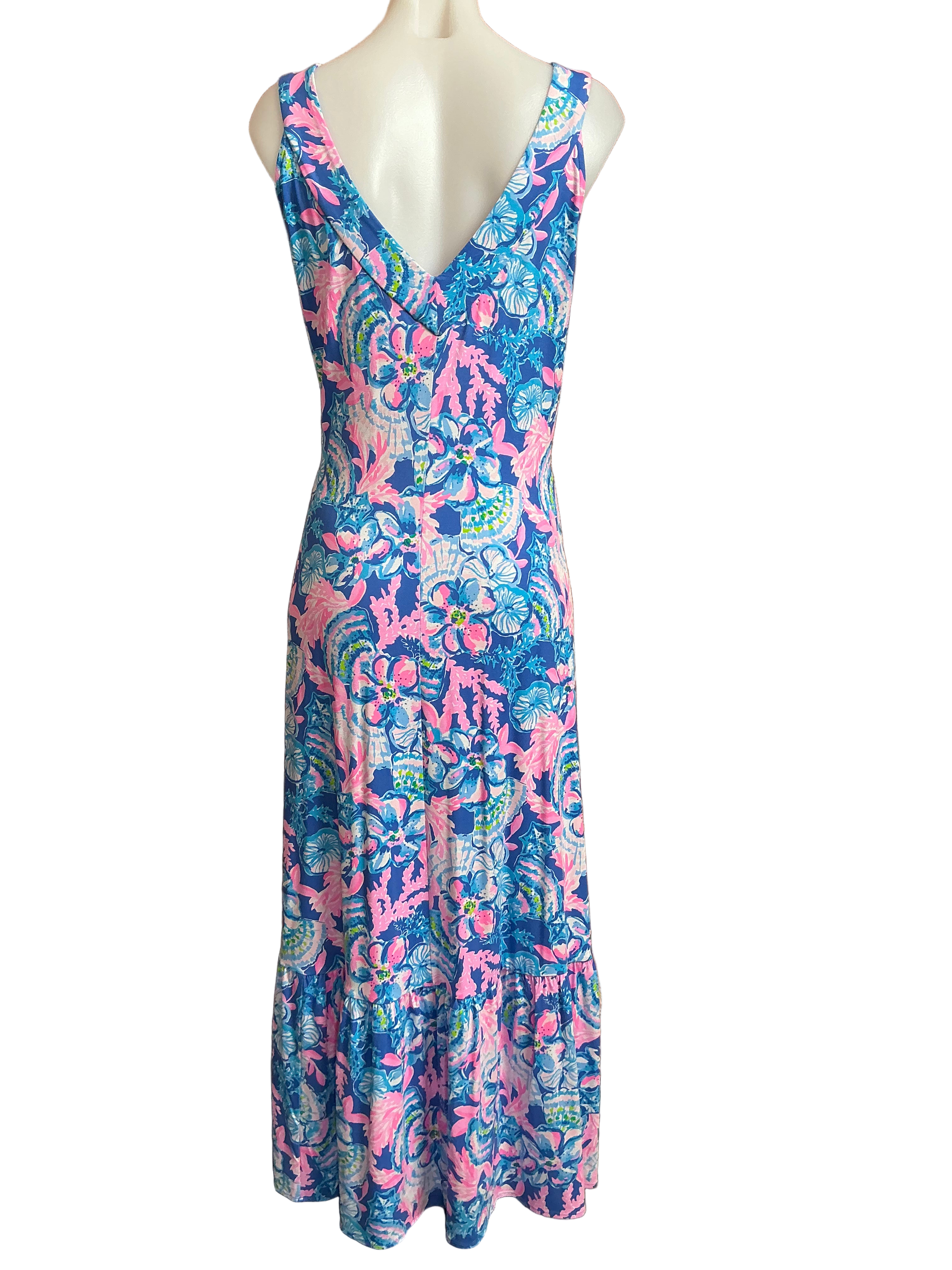 Lilly Pulitzer NWT Madsen V-Neck Midi Dre Blue Tang Sitting Seaside - Size L