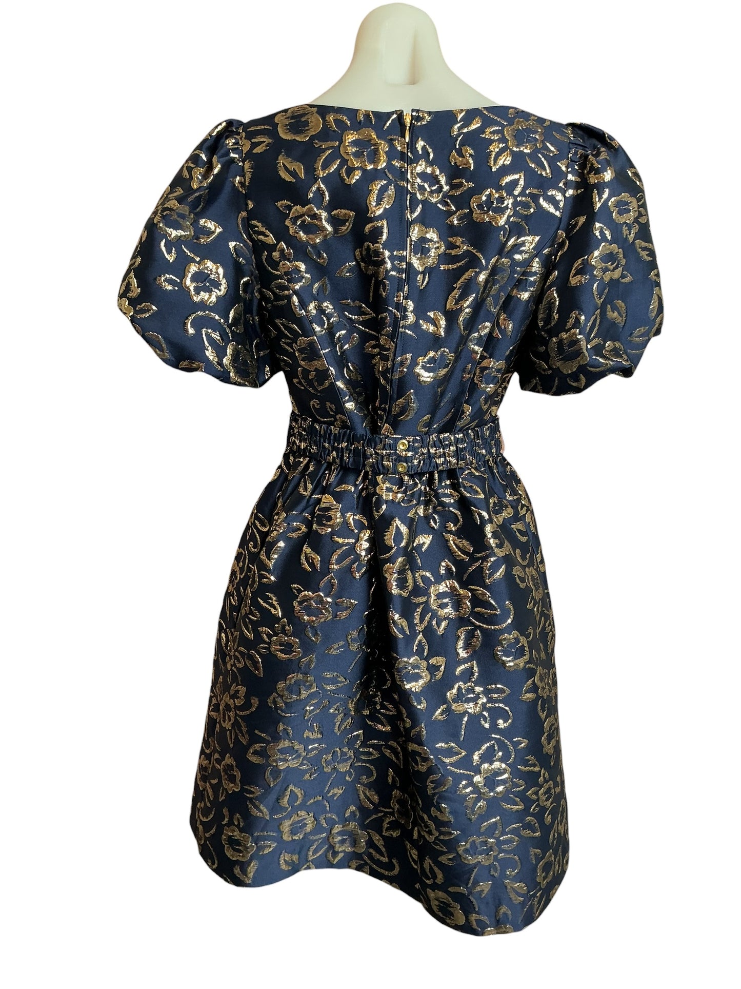 Lilly Pulitzer Kasslyn Elbow Sleeve - Low Tide Navy Gold Puff Floral - Size 6
