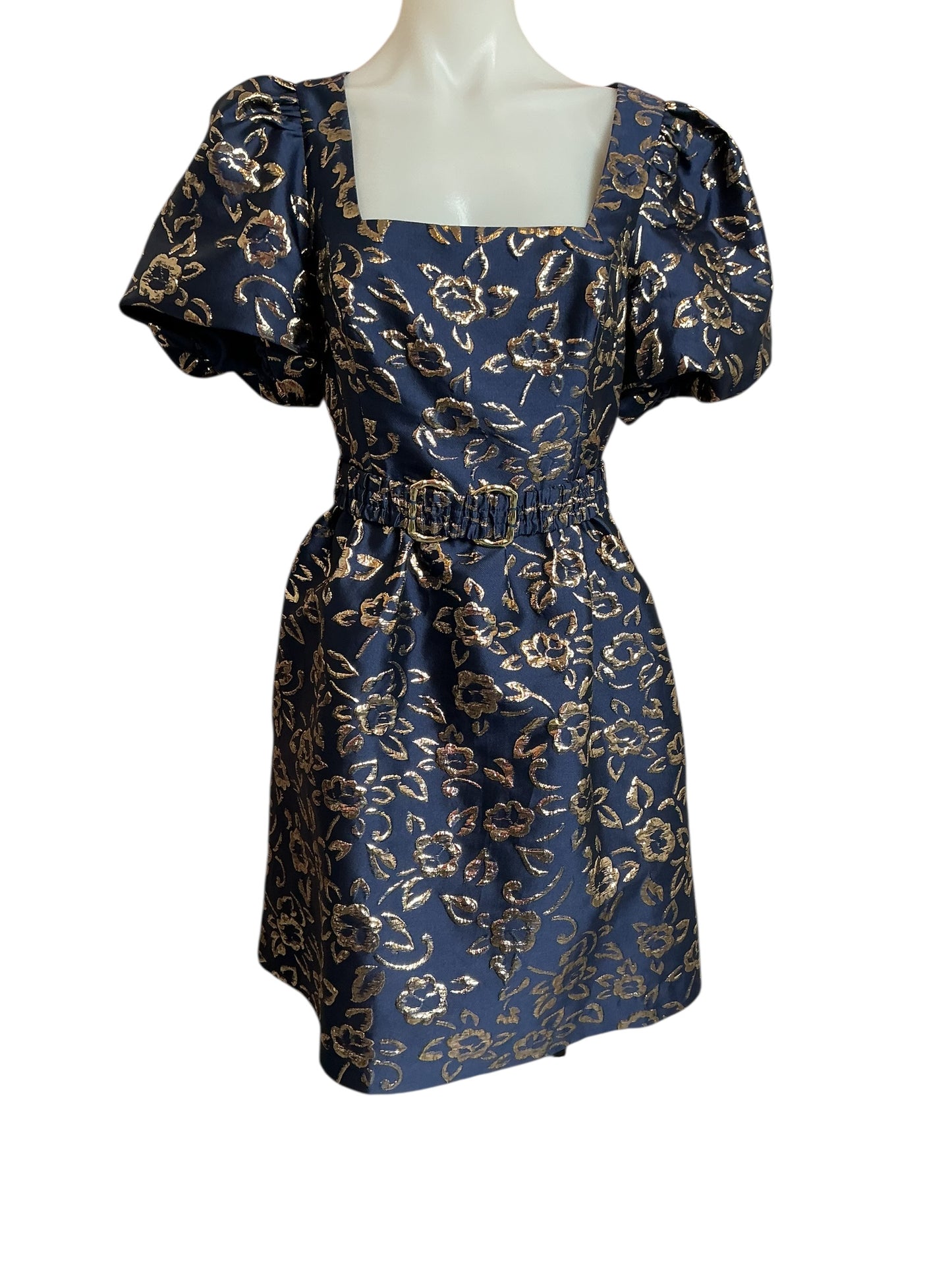 Lilly Pulitzer Kasslyn Elbow Sleeve - Low Tide Navy Gold Puff Floral - Size 6