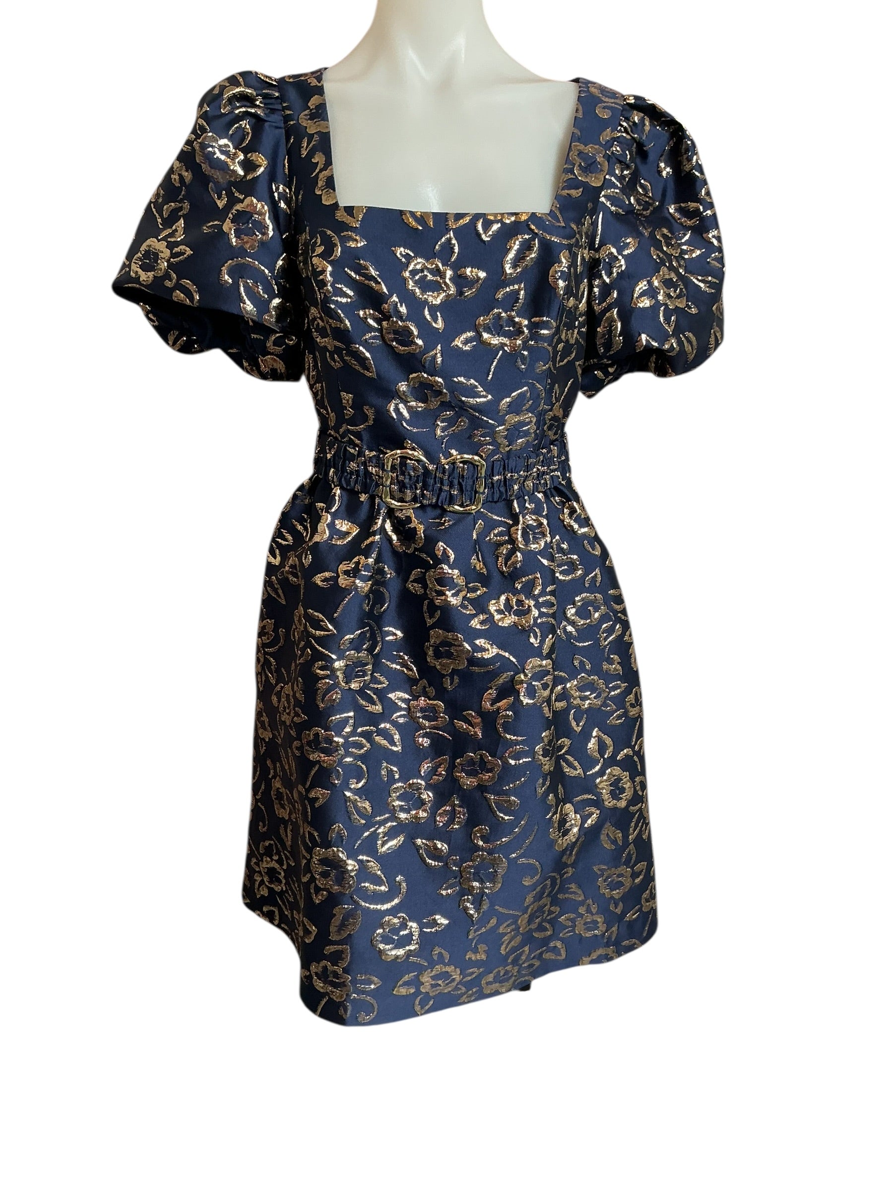 Lilly Pulitzer Kasslyn Elbow Sleeve - Low Tide Navy Gold Puff Floral - Size 6