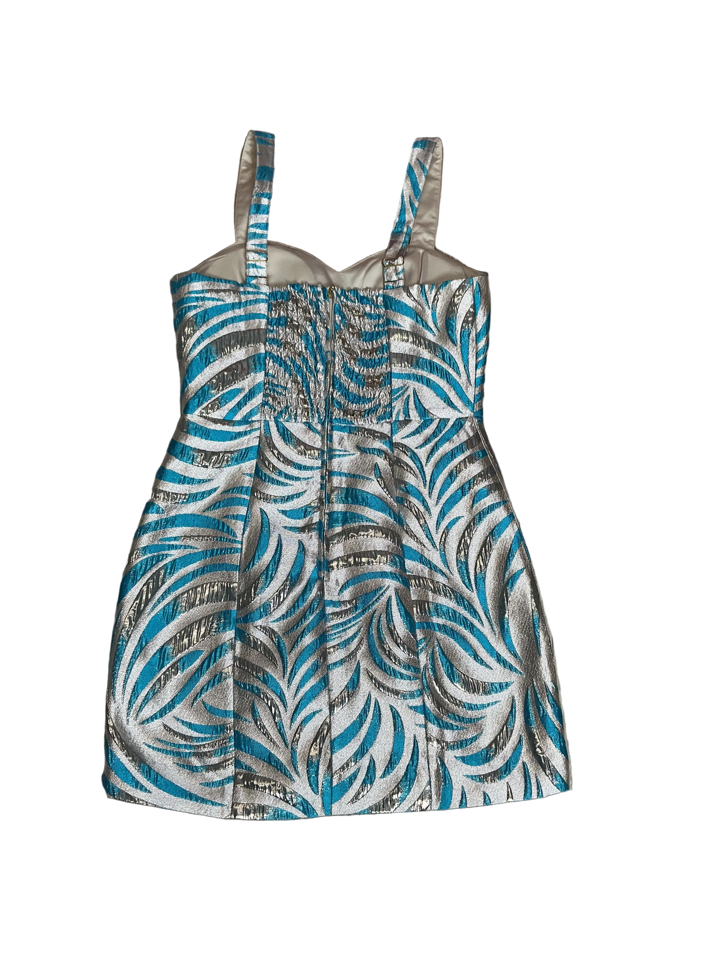 Lilly Pulitzer Arlene Skirted Romper Breezy Aqua Midnight Sparks Brocade - Size 2