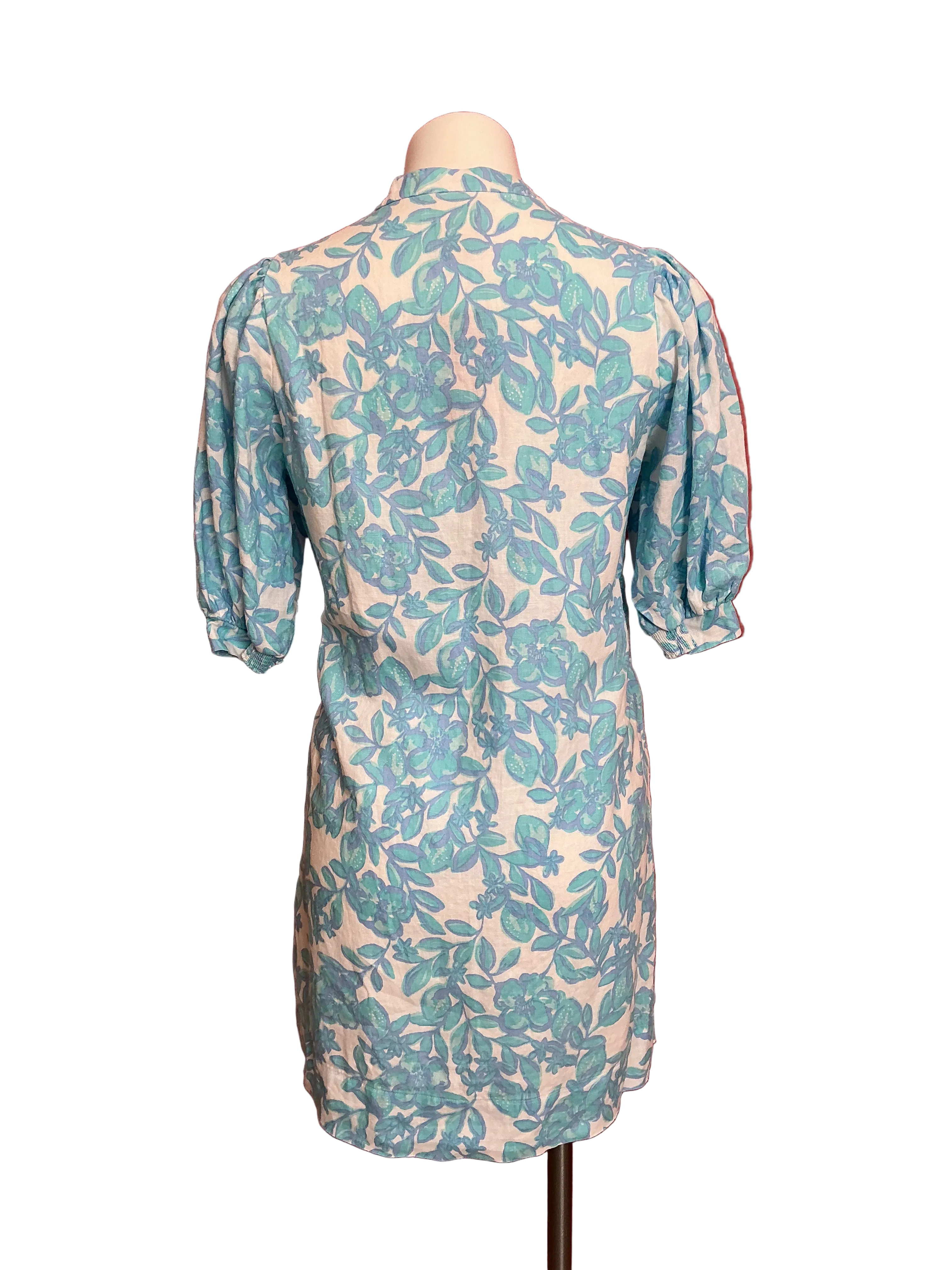 Lilly Pulitzer Mialeigh Elbow Sleeve Linen dress Blue Peri X Resort White - Size 4