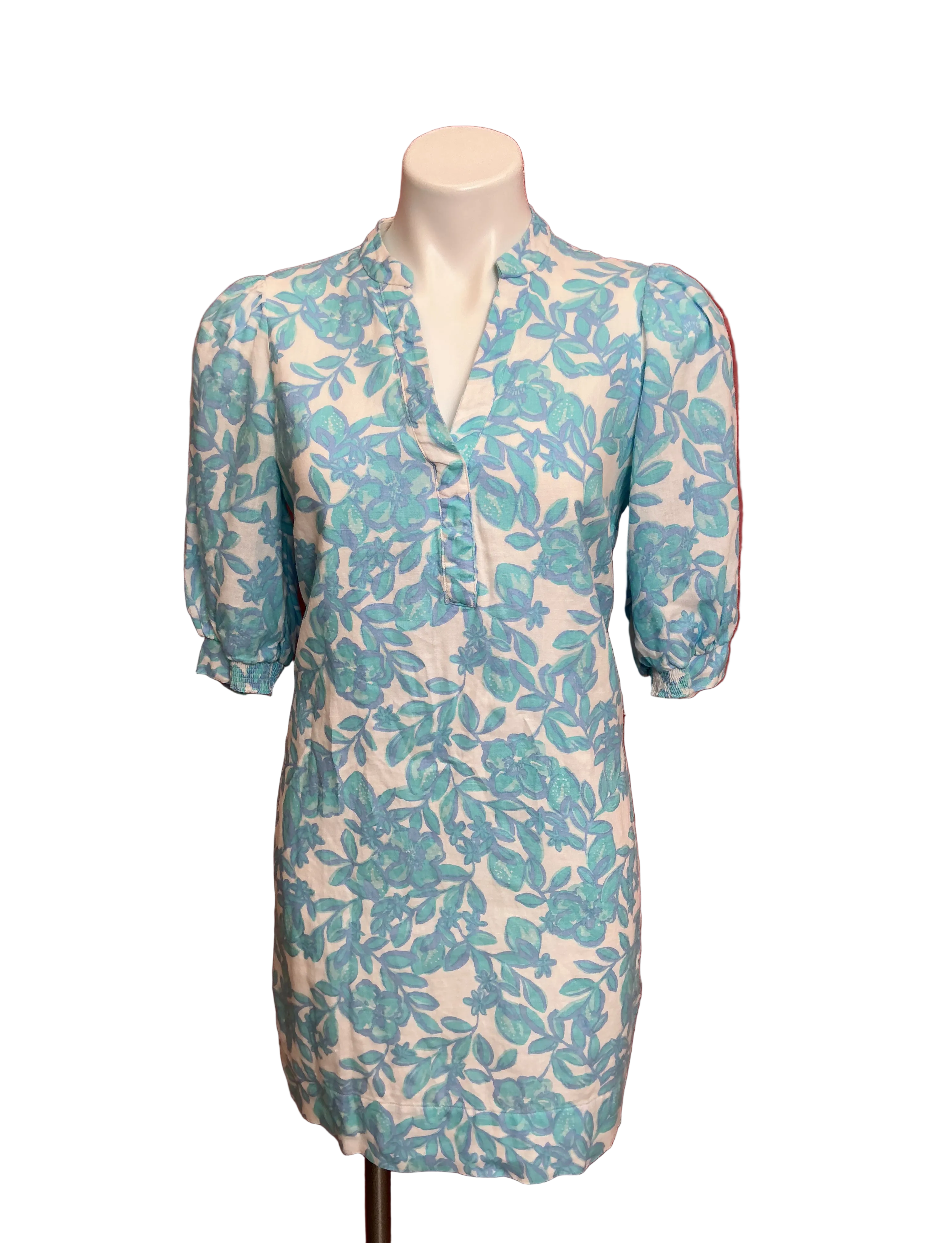 Lilly Pulitzer Mialeigh Elbow Sleeve Linen dress Blue Peri X Resort White - Size 4