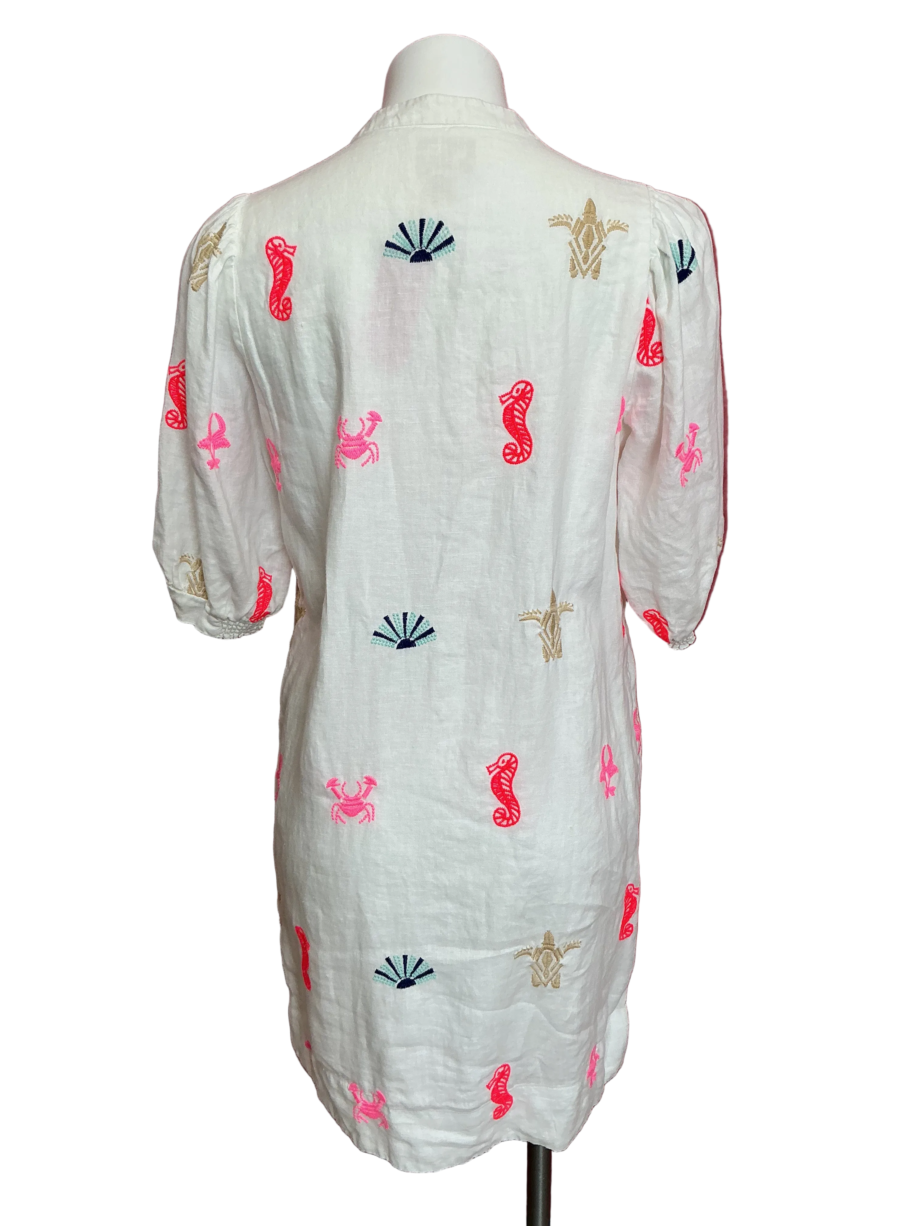 Lilly Pulitzer Mialeigh Elbow Sleeve Dress Resort White Sea Treasure Embroider - Size 4