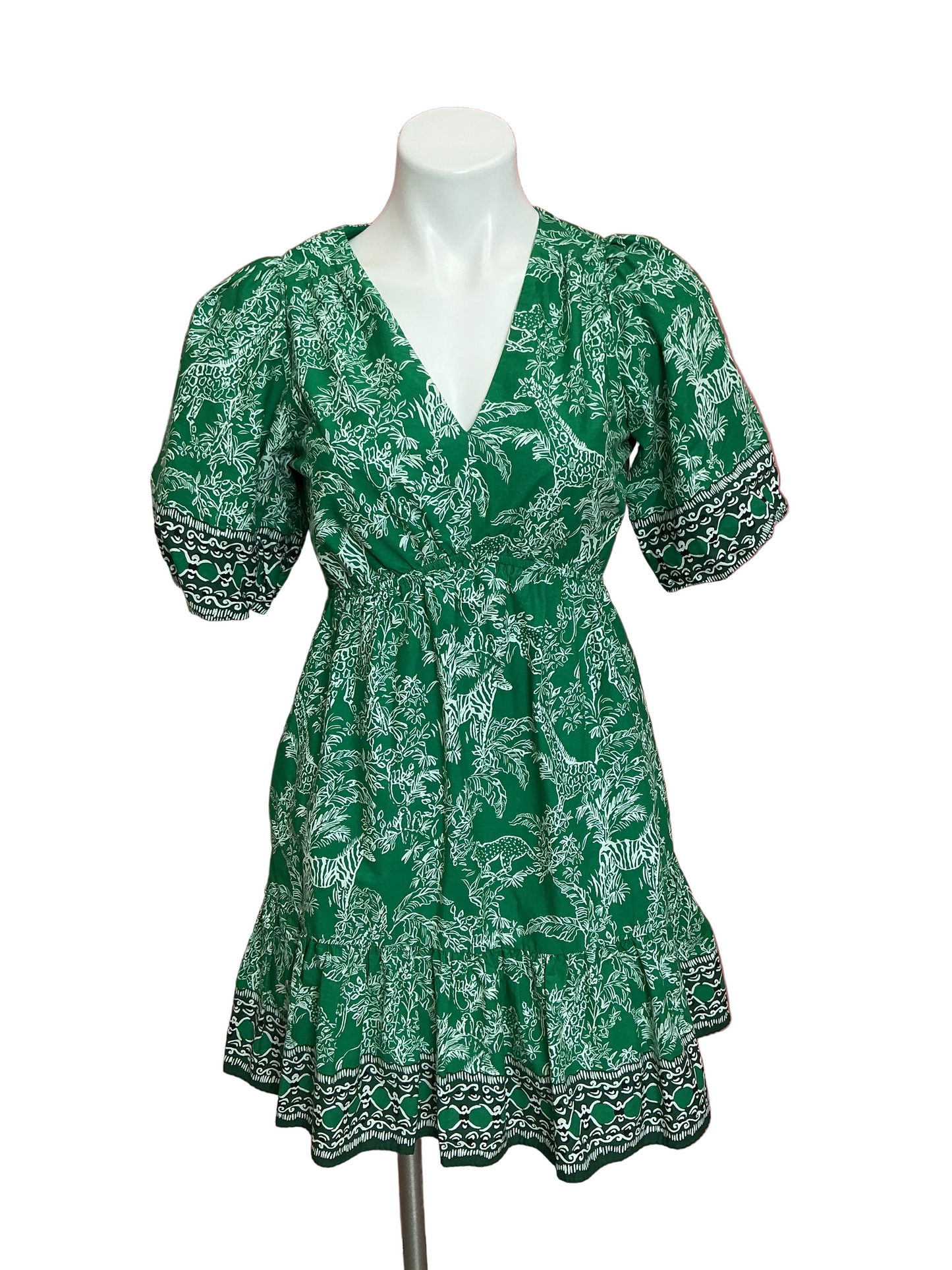 Lilly Pulitzer Kentlee Dress Fiddle Leaf Green Safari Party Engineered Woven - Size 2
