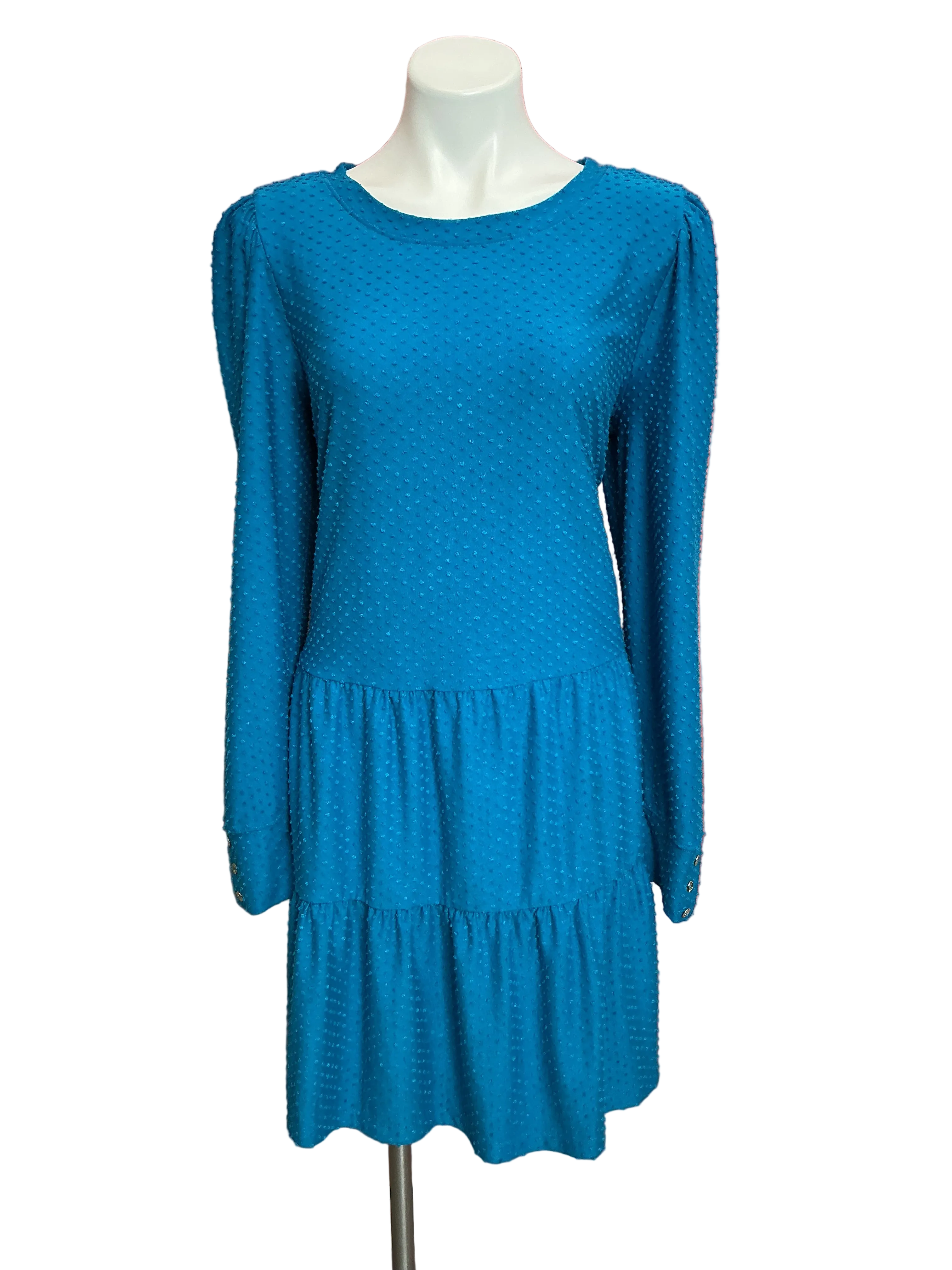 Lilly Pulitzer Arlette Long Sleeve Dress Teal Bay Cozy Knit Swiss Dot - Size XL