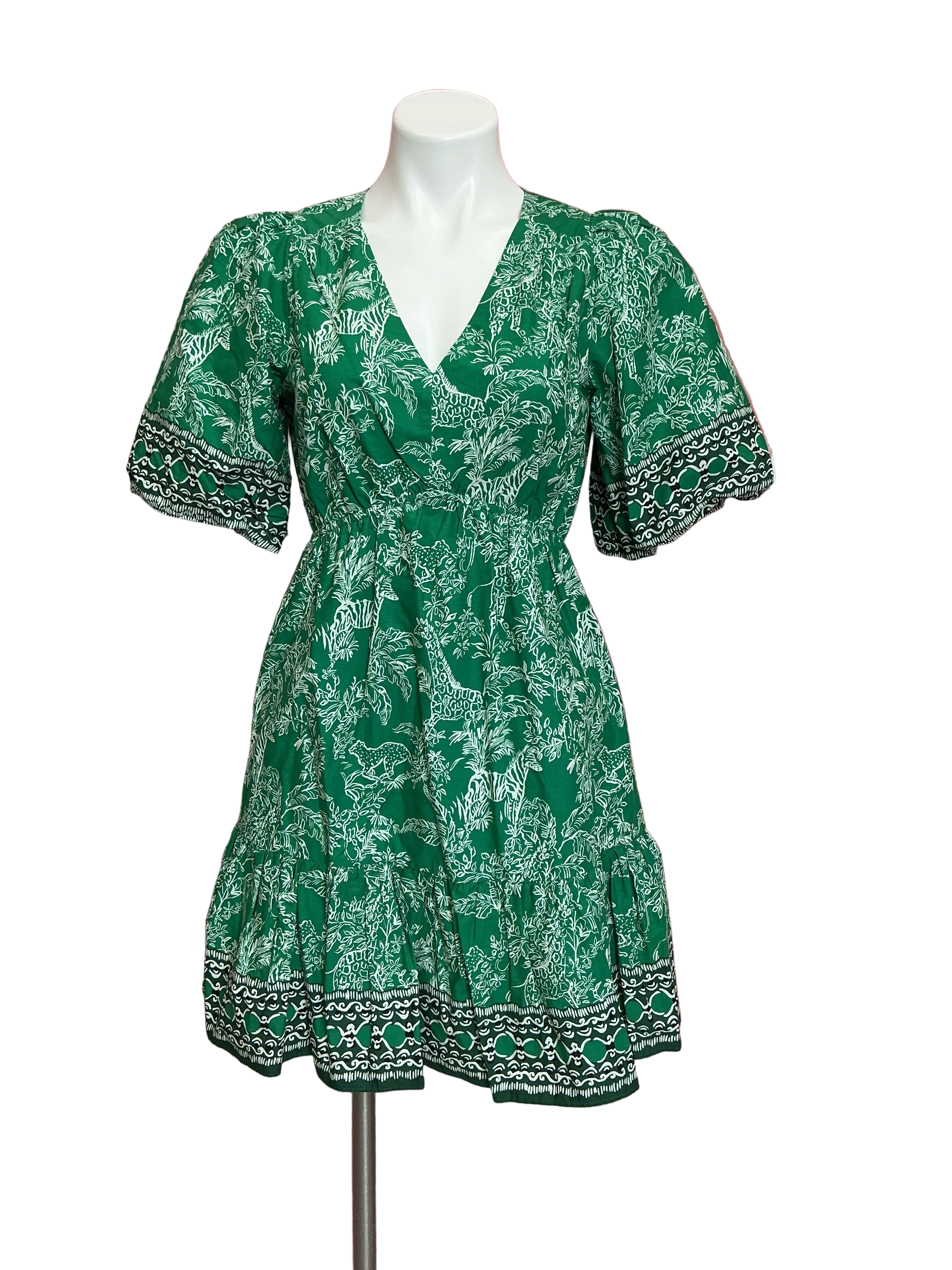 Lilly Pulitzer Kentlee Dress Fiddle Leaf Green Safari Party Engineered Woven - Size 4