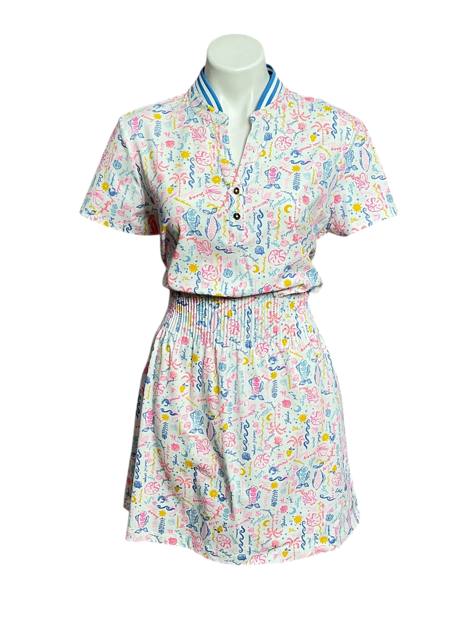 Lilly Pulitzer UPF 50+ Luxletic Love Active Short Sleeve Golf Dress - Multi Summer Serenade - Size L