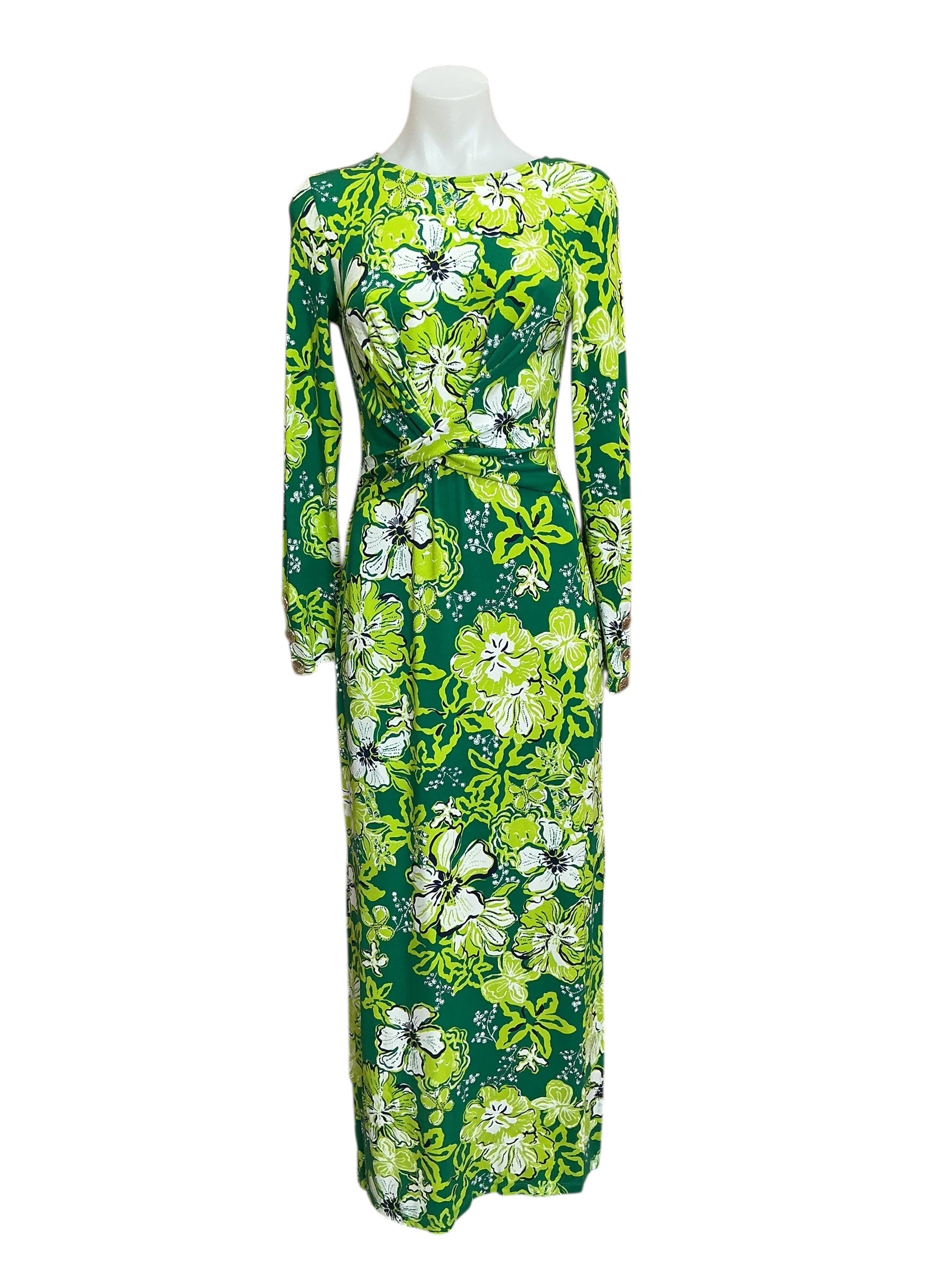 Lilly Pulitzer NWT Alessani Maxi Dress Fiddle Leaf Green Once And Floral - Size XS