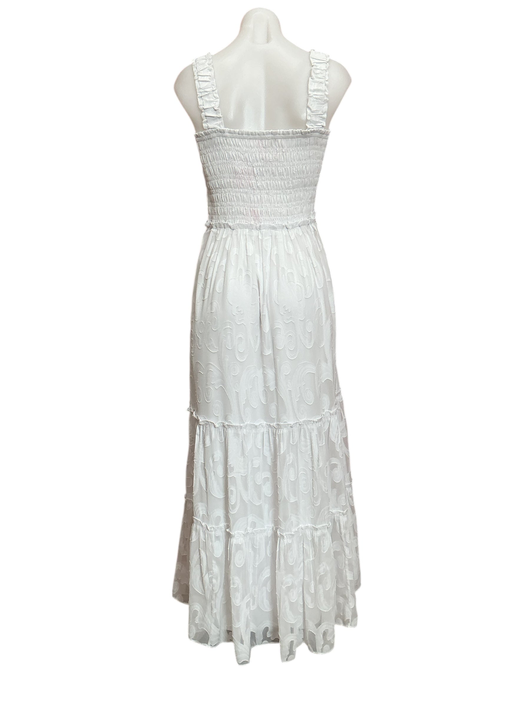 Lilly Pulitzer NWT Hadly Smocked Maxi Dress Resort White Poly Crepe Swirl Clip - Size M