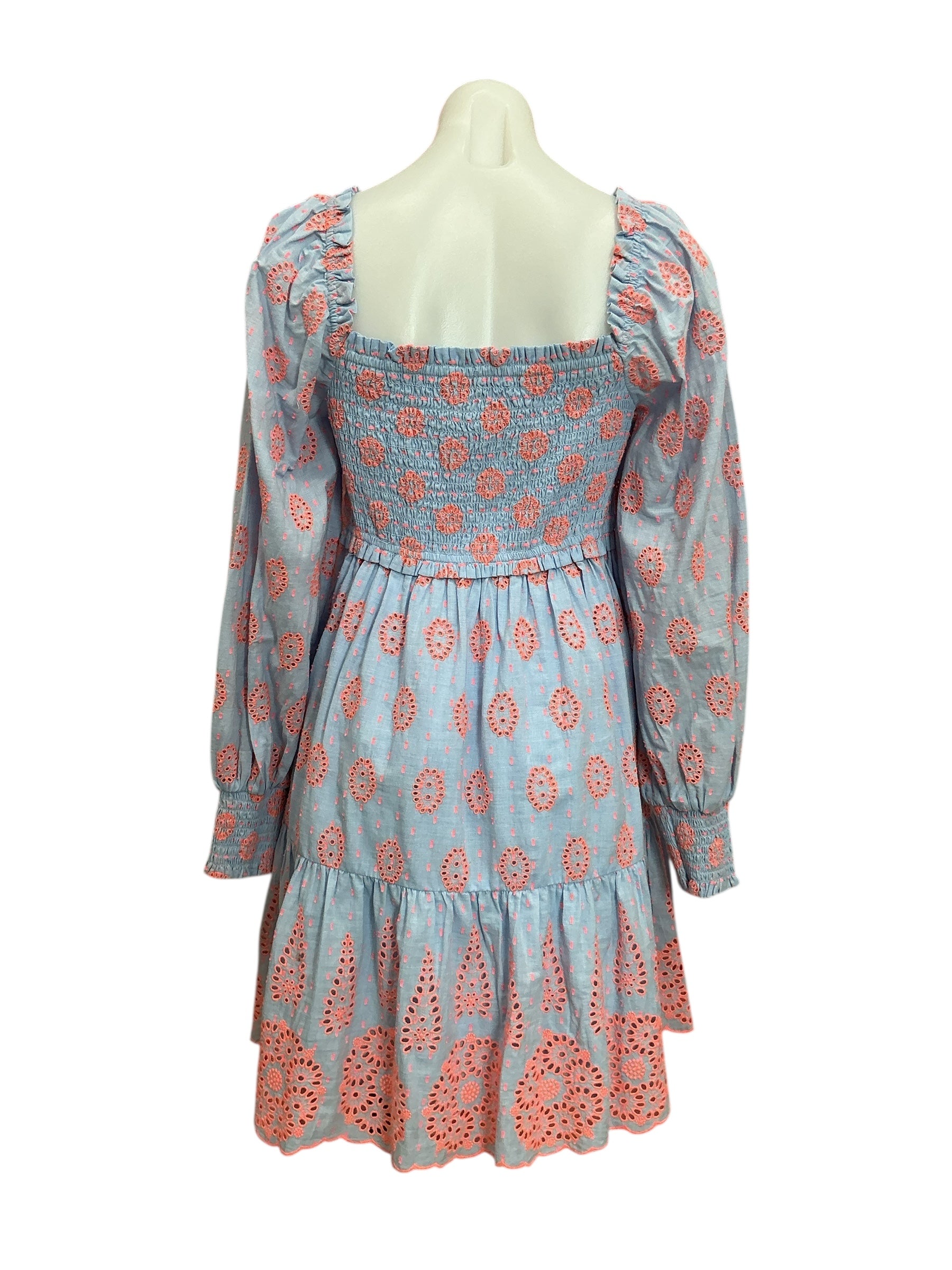 Lilly Pulitzer Rainna Smocked Eyelet Dress Blue Peri Chambray Dobby Eye - Size XS