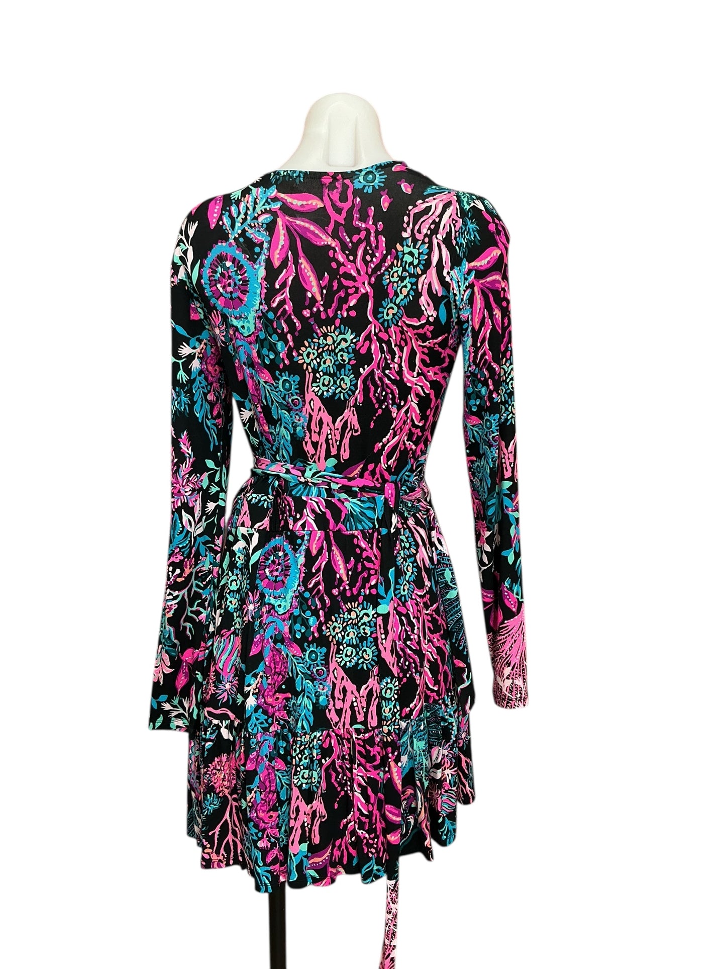 Lilly Pulitzer Misha Long Sleeve Wrap Romper Onyx Twilight Coral - Size S