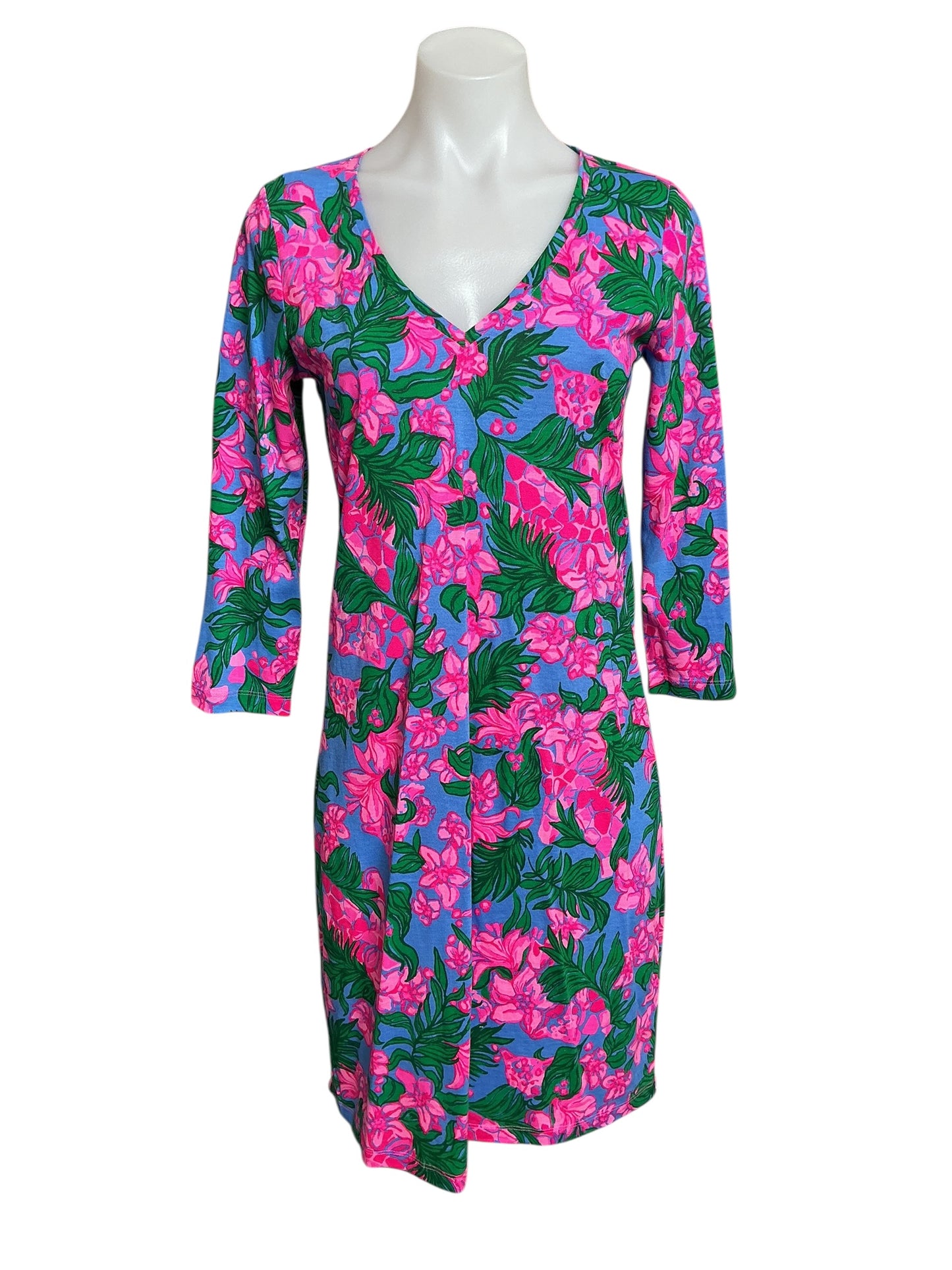 Lilly Pulitzer NWT Tessa 3/4 Sleeve V-Neck - Cerise Pink Safari Sunset - Size S