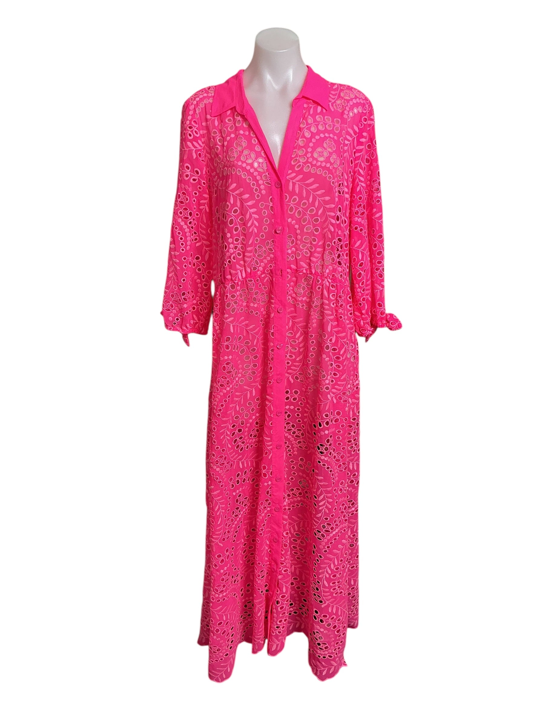 Lilly Pulitzer Amrita Midi Dress - Pink Isle Swirly Fern Scalloped Eyelet - Size 10