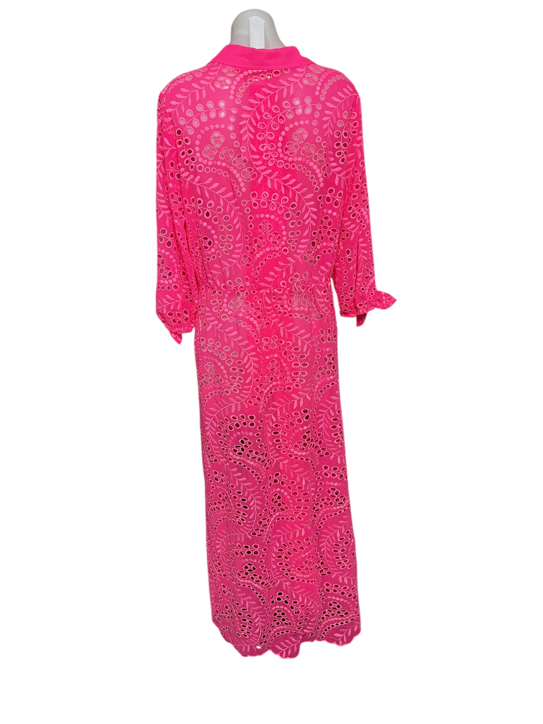 Lilly Pulitzer Amrita Midi Dress - Pink Isle Swirly Fern Scalloped Eyelet - Size 10