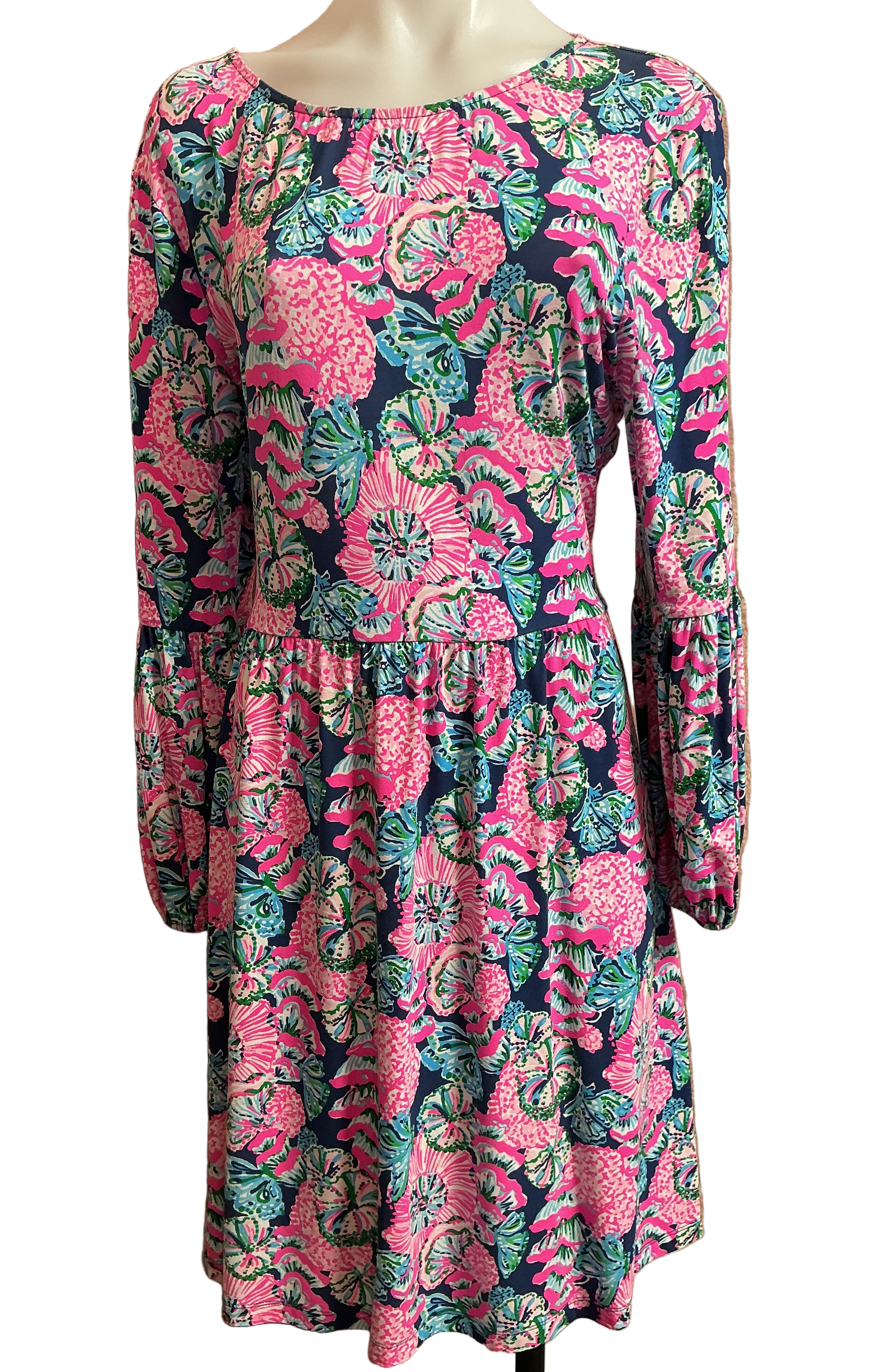 Lilly Pulitzer Auralia 3/4 Sleeve Dress - Oyster Bay Navy Shroom With A View - Size L
