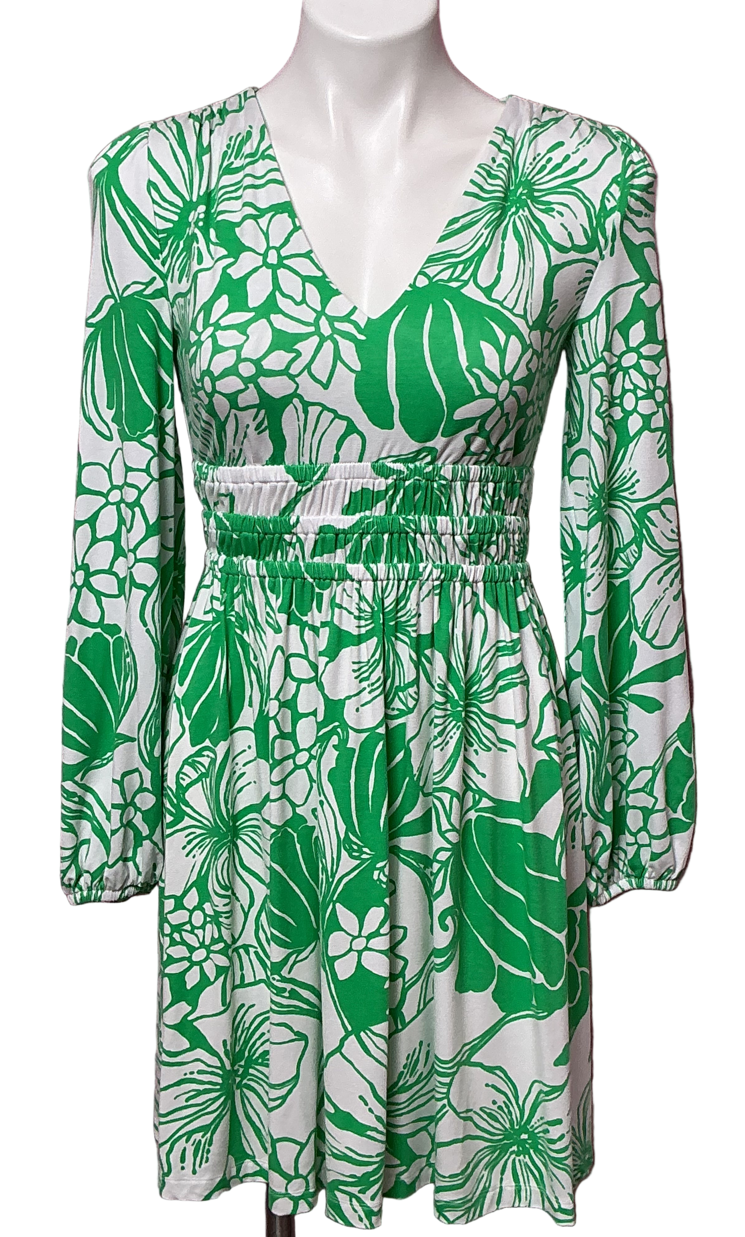 Lilly Pulitzer Calla Long Sleeve V-neck Dress - Spearmint Oversized Kiss My Tulips - Size XS