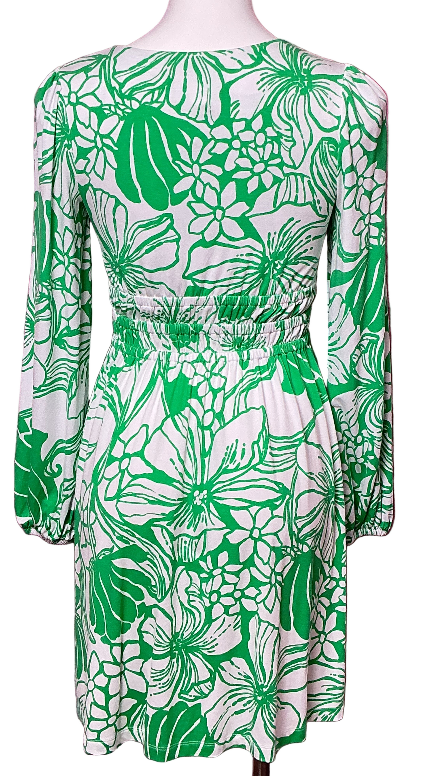 Lilly Pulitzer Calla Long Sleeve V-neck Dress - Spearmint Oversized Kiss My Tulips - Size XS