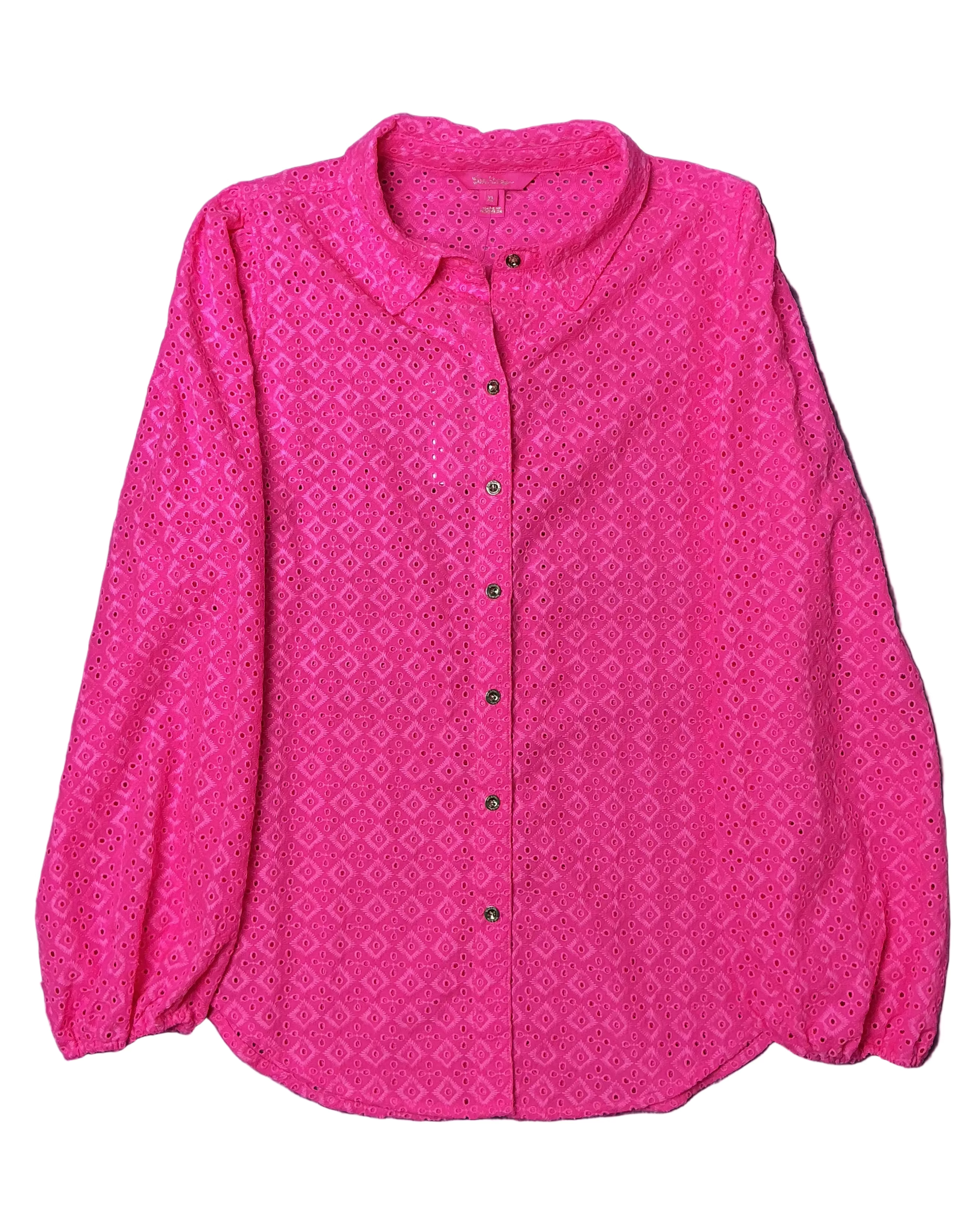 Lilly Pulitzer NWT - Sea Breeze Eyelet Button - Pink Isle Ditsy Diamond Poly Eye - Size XL