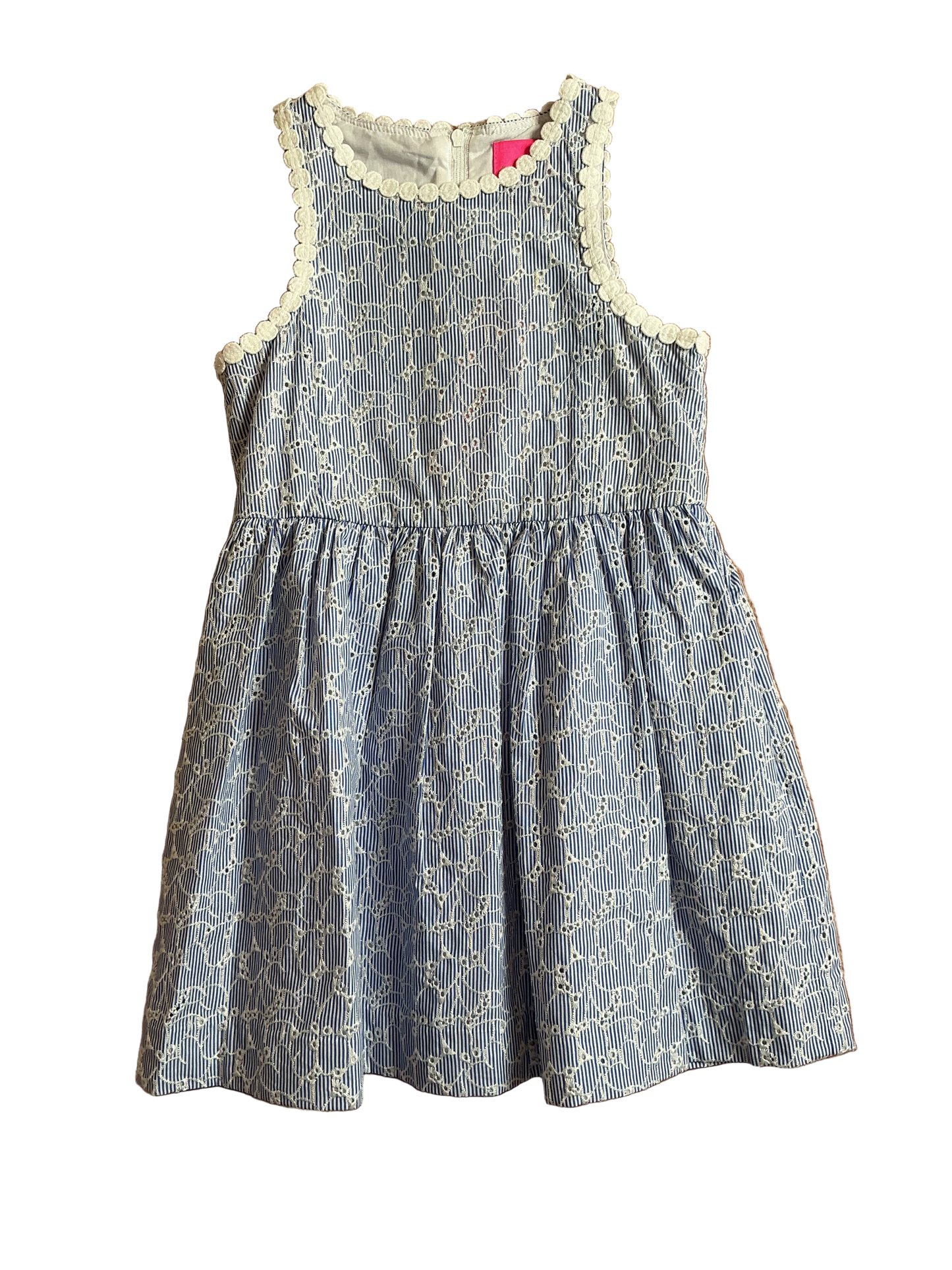 Lilly Pulitzer NWT Mini Tori Dress Crew Blue Tint Yarn Dye Stripe Floral Eyelet - Size 6