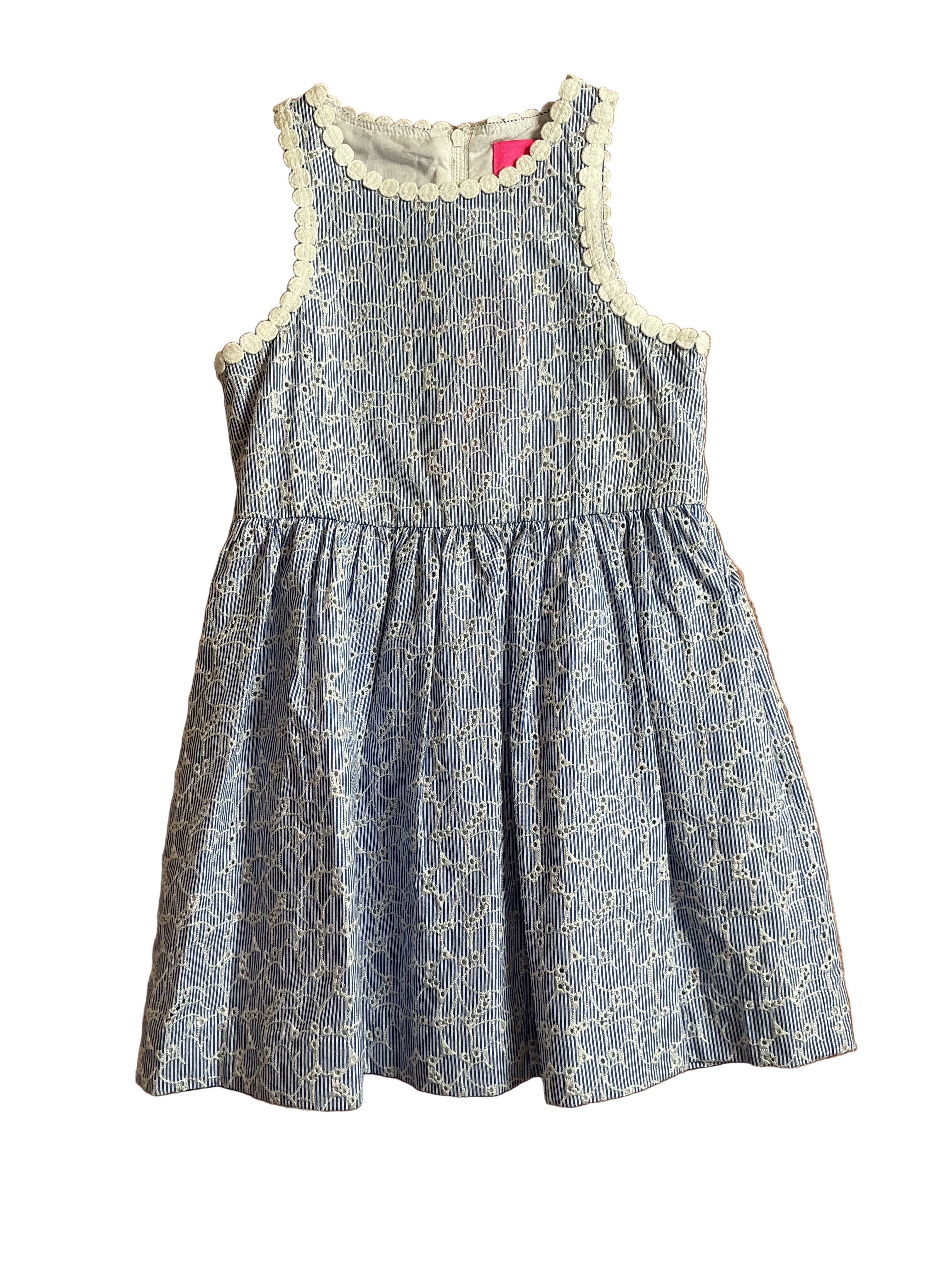 Lilly Pulitzer NWT Mini Tori Dress Crew Blue Tint Yarn Dye Stripe Floral Eyelet - Size 6