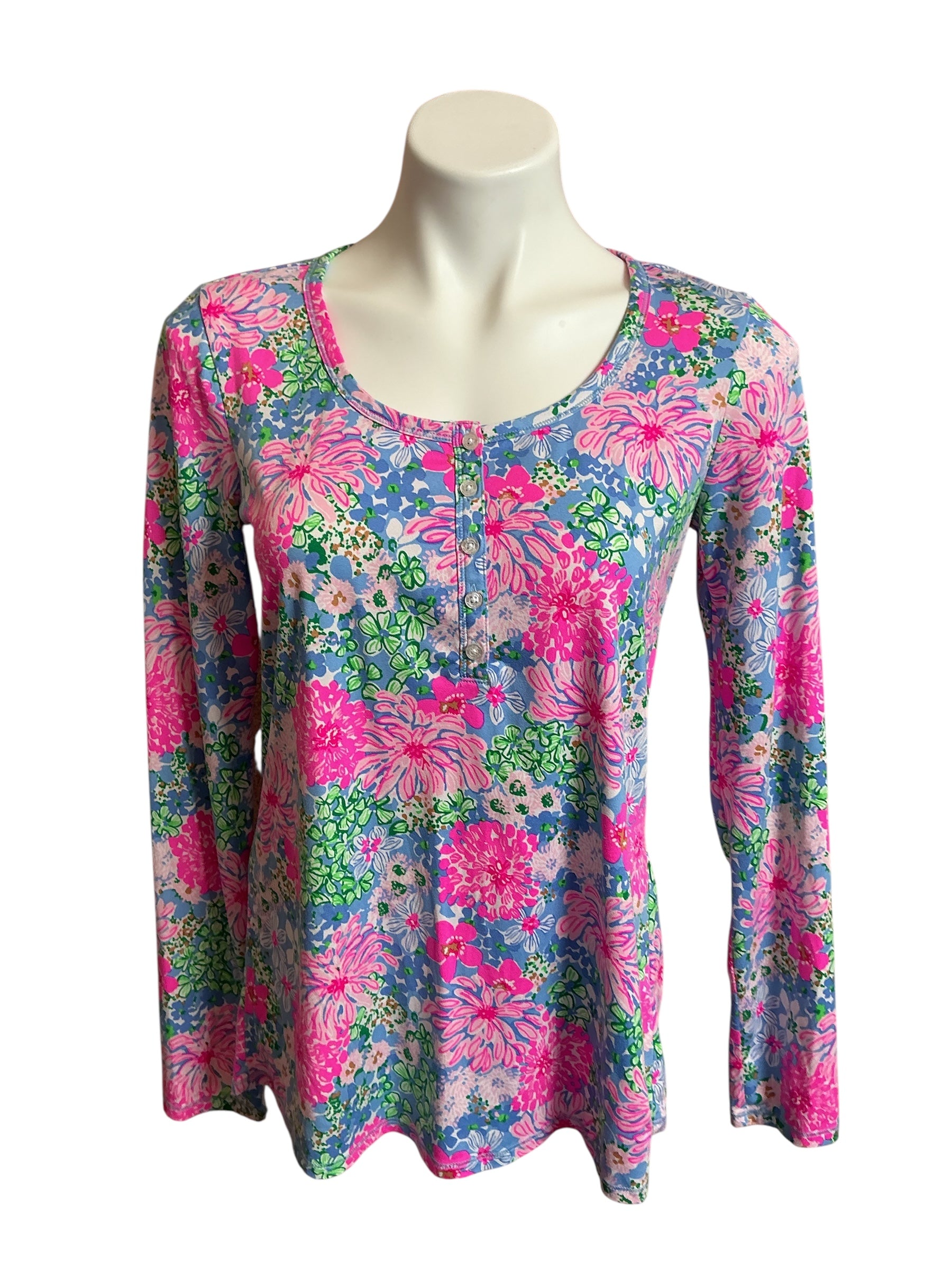 Lilly Pulitzer PJ Knit Long Sleeve Henley Top Multi Lil Soiree All Day - Size S