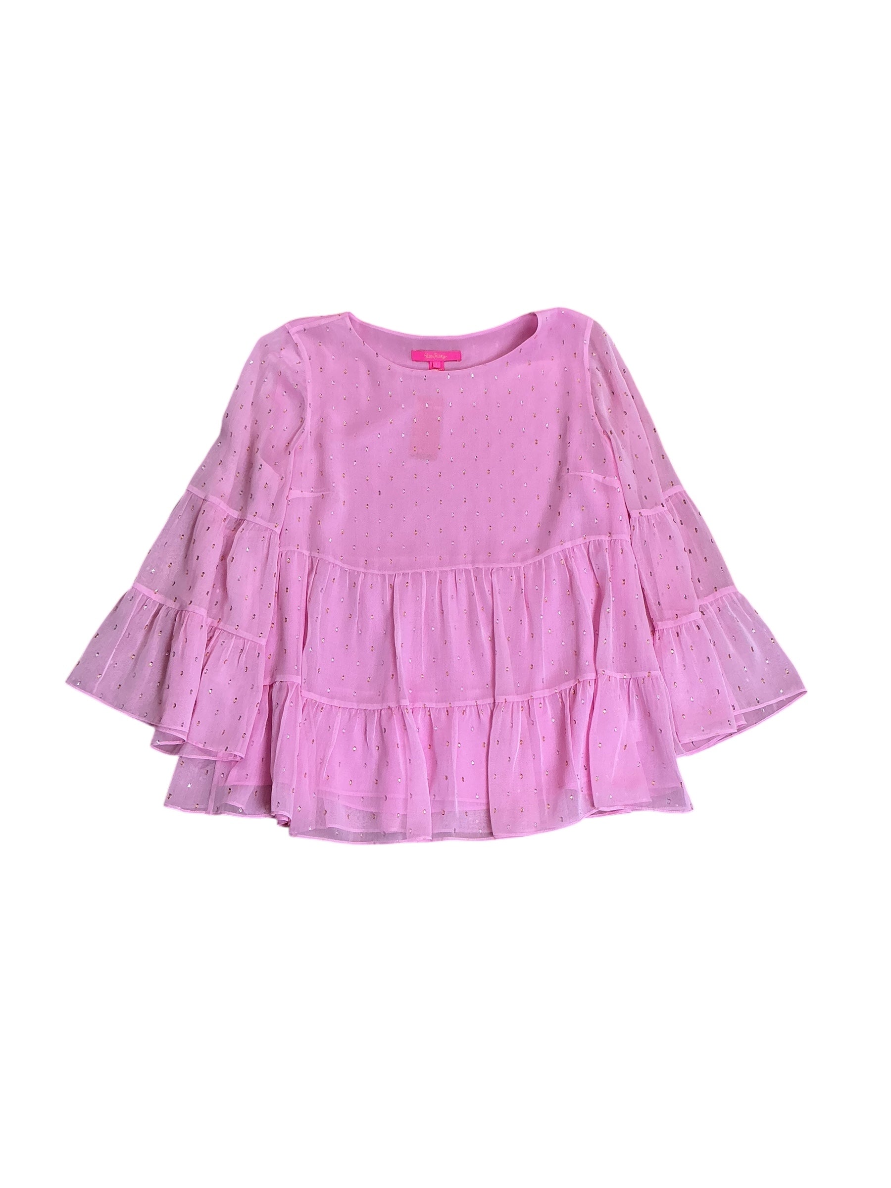 Lilly Pulitzer Zazie Top Pink Tropic Tint Clip Chiffon - Size L