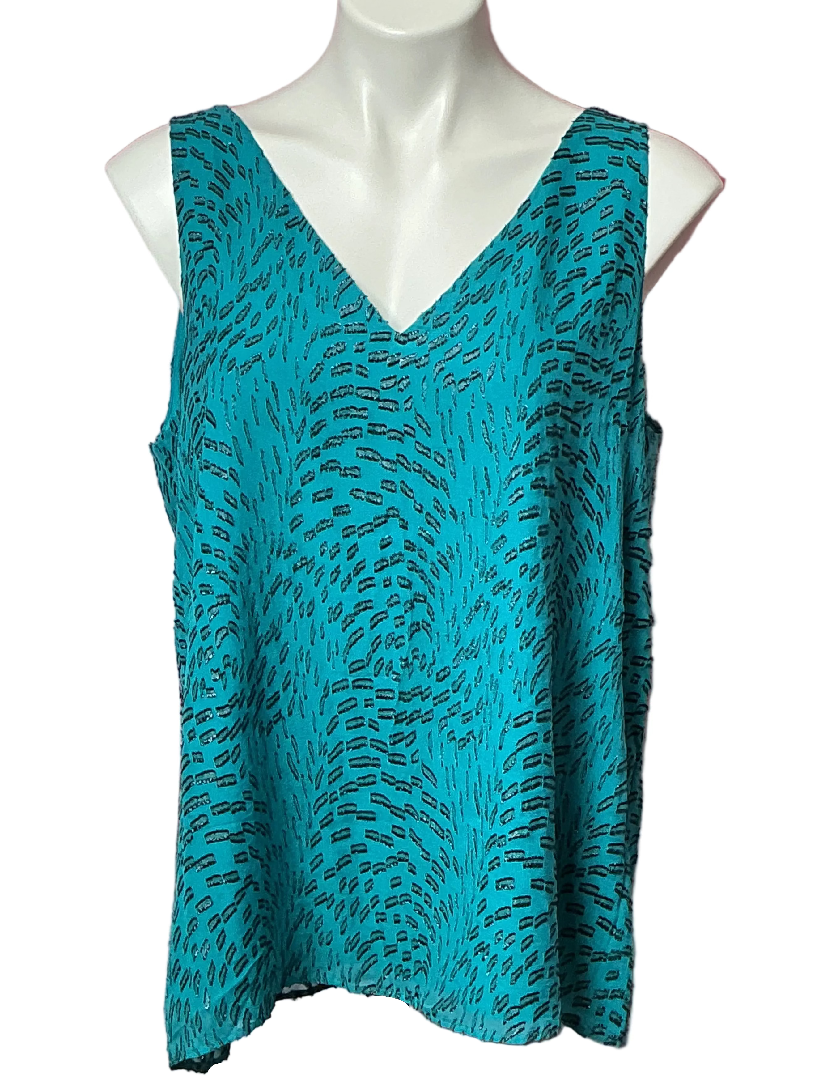 Lilly Pulitzer NWT - Florin Silk Sleeveless - Teal Bay Silk Swirl Clip - Size L