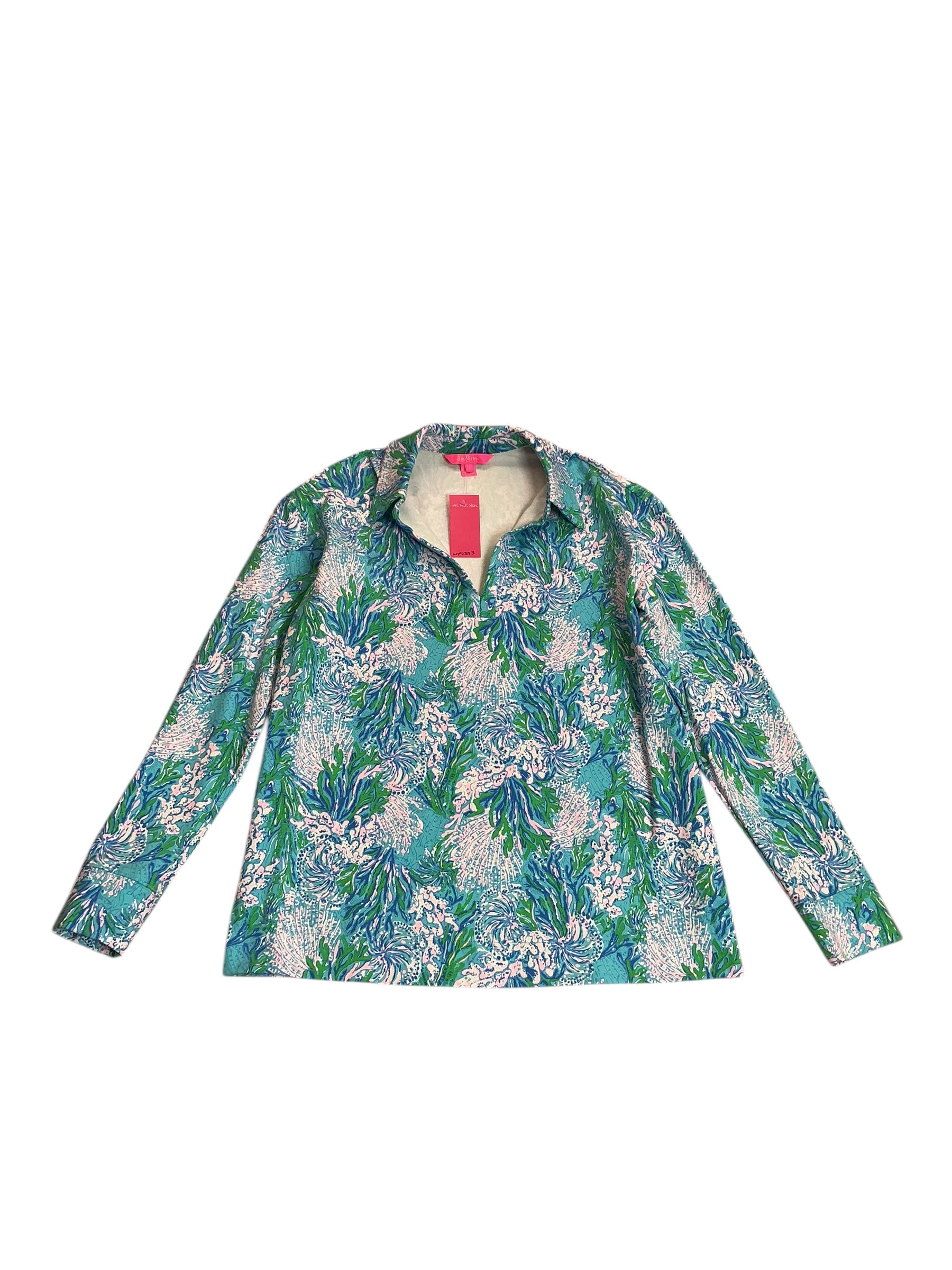 Lilly Pulitzer Nayte Rashguard Top Las Olas Aqua Strong Current - Size S