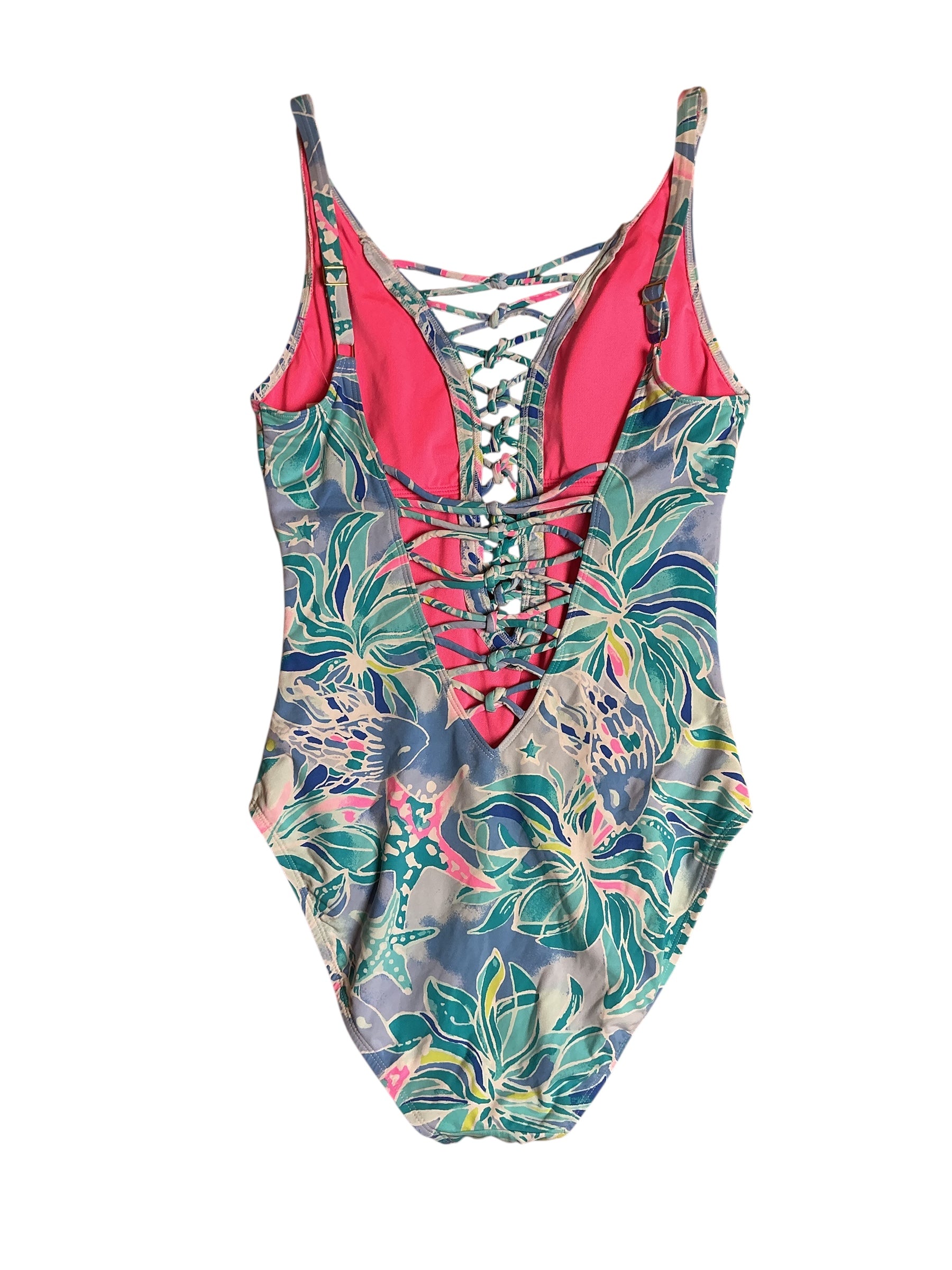 Lilly Pulitzer Swimsuit Isle Lattice One Piece - Bennet Blue Celestial Seas - Size 6