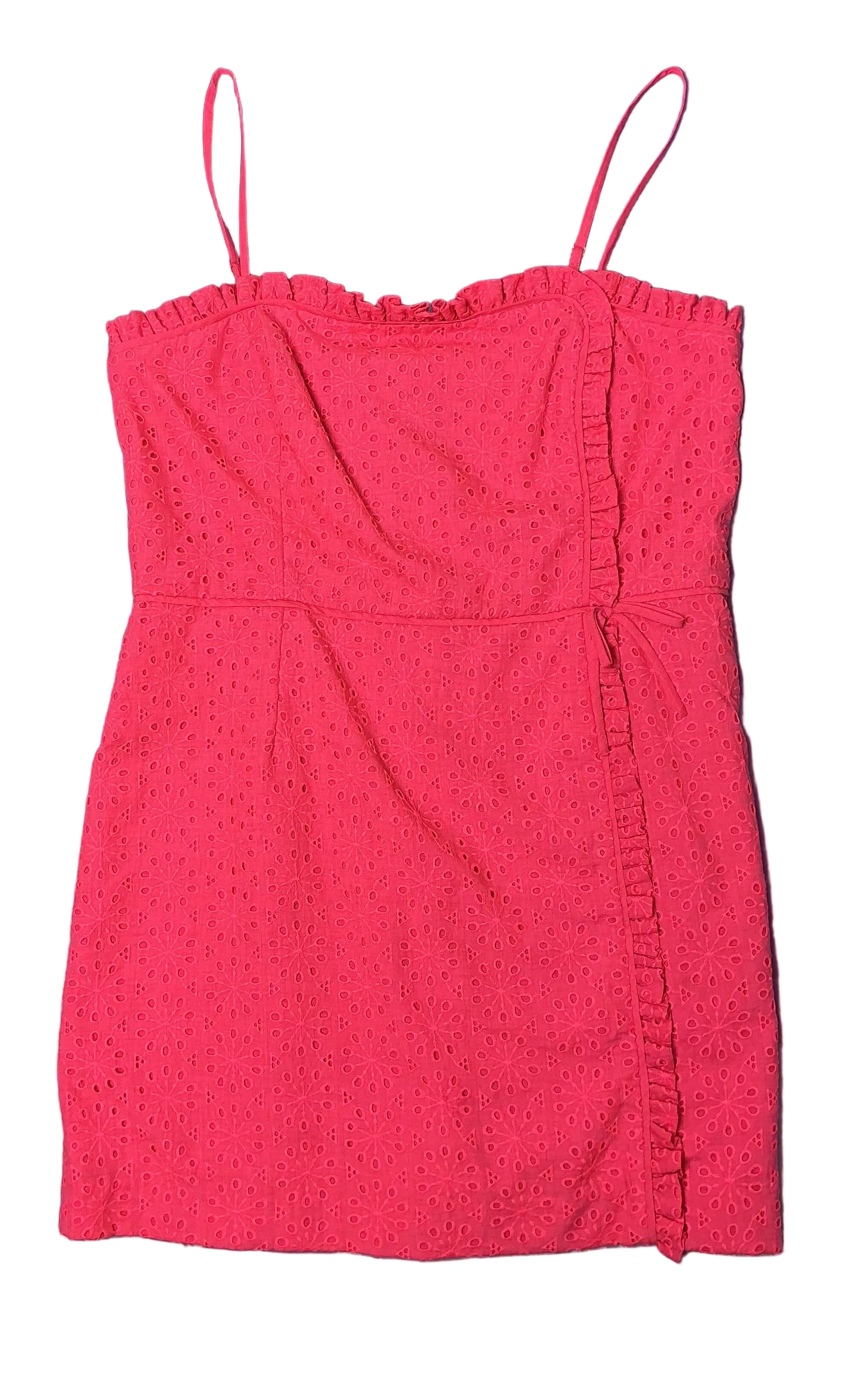 Lilly Pulitzer NWT - Jesse Ruffle Romper - Spicy Coral Neon Sunburst Eyelet - Size 16