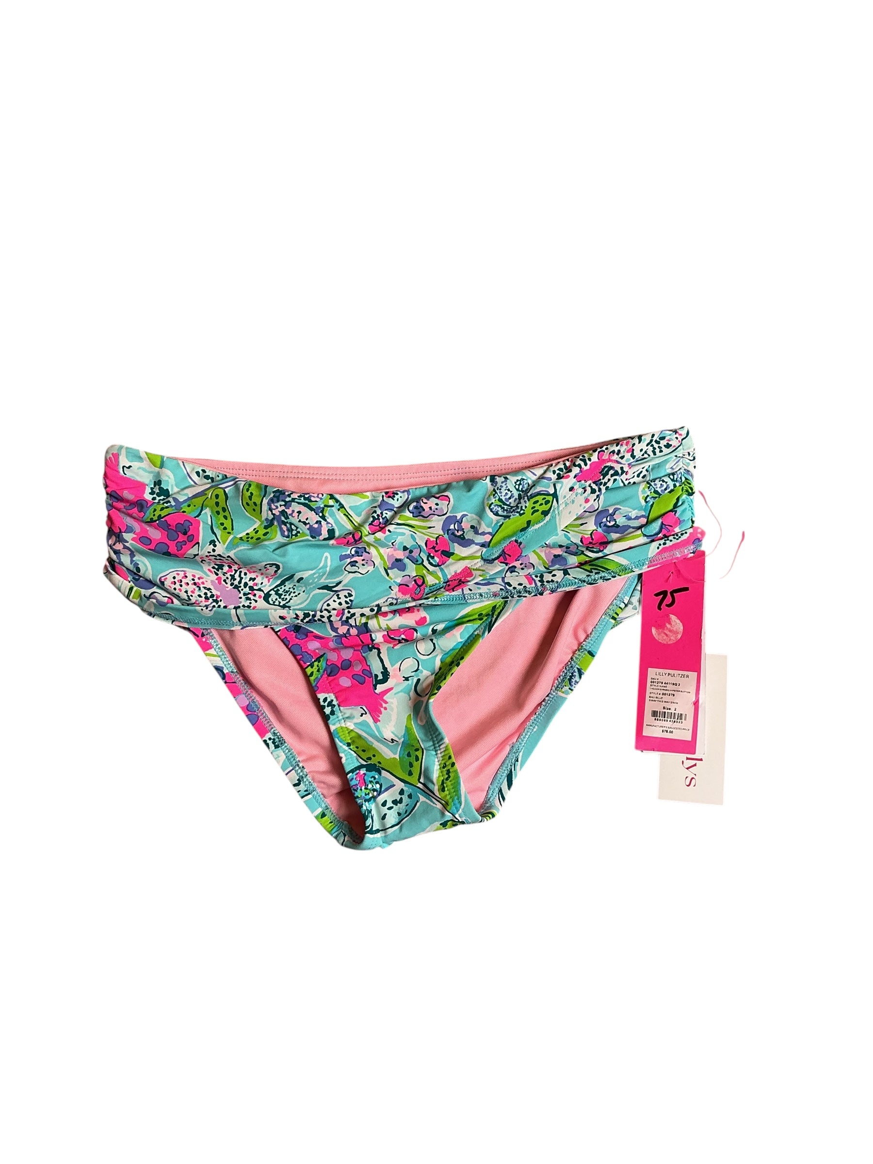 Lilly Pulitzer NWT Lagoon Sarong Hipster Bottom Bali Blue Sway This Way Swimsuit - Size 2