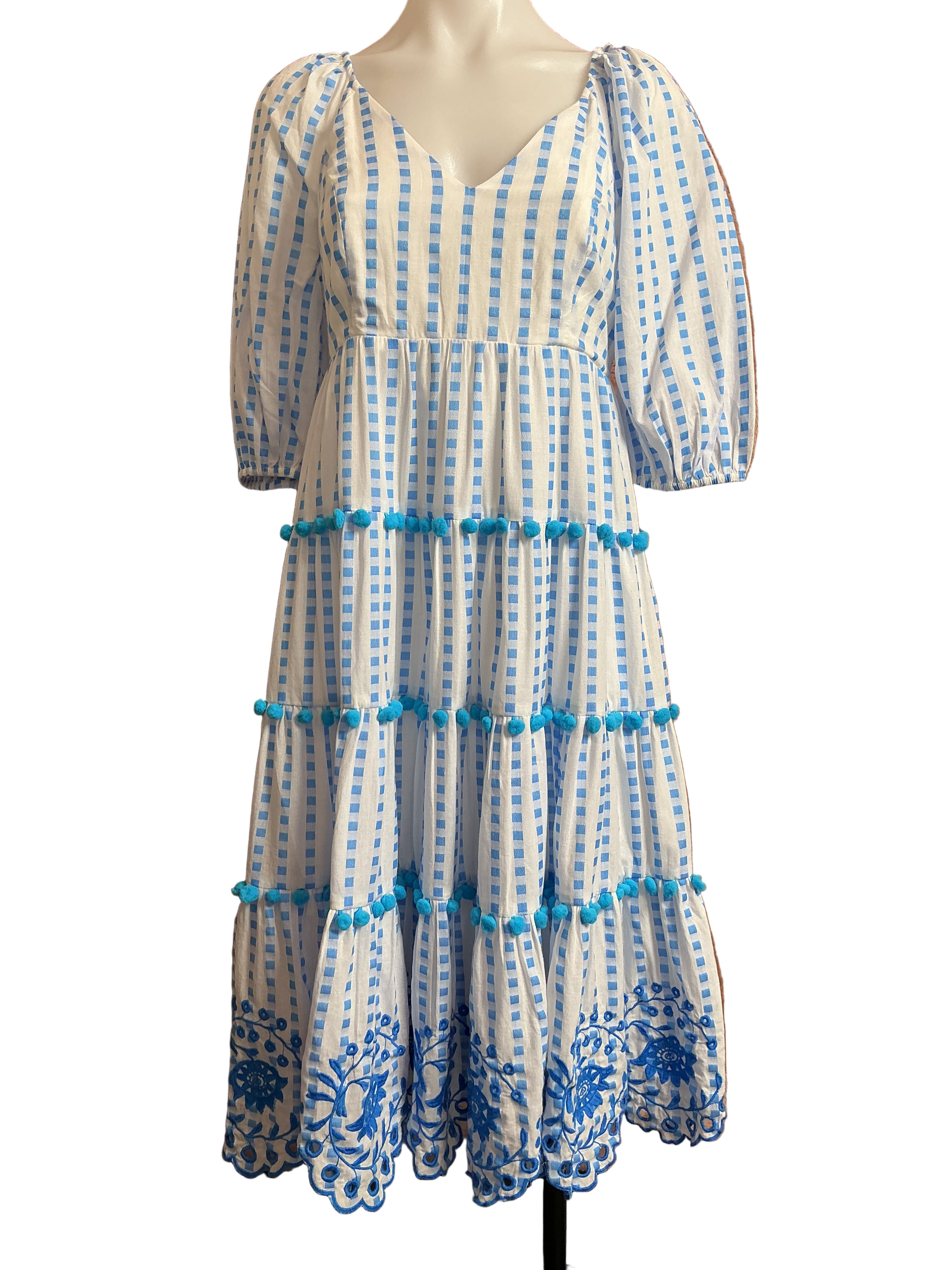 Lilly Pulitzer NWT Sidney Midi Dress Blue Flare Gingham Stripe Jacquard - Size 0