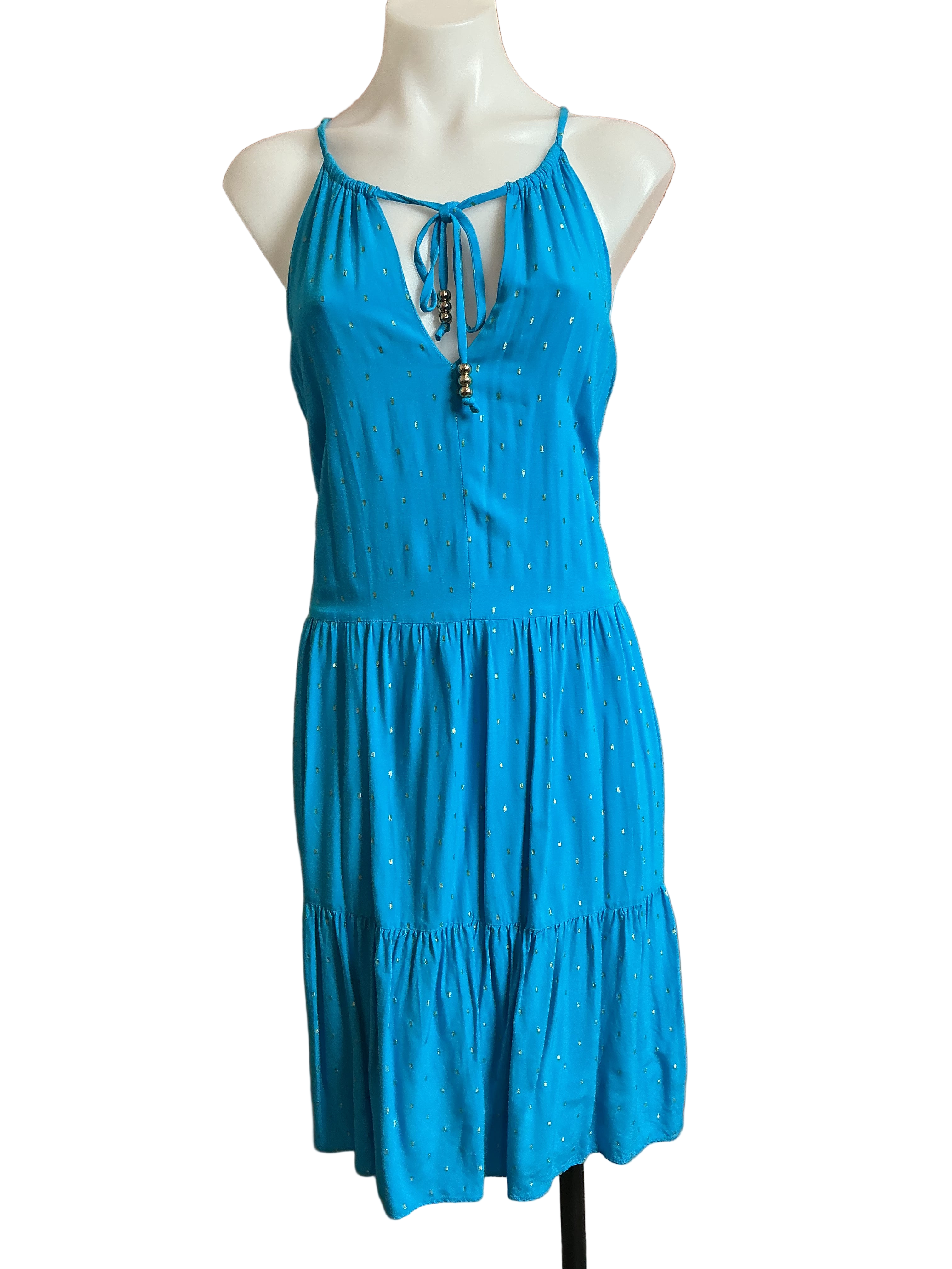 Lilly Pulitzer Litia Swing Dress Formentera Turquoise Metallic Clip Rayon Voile - Size L