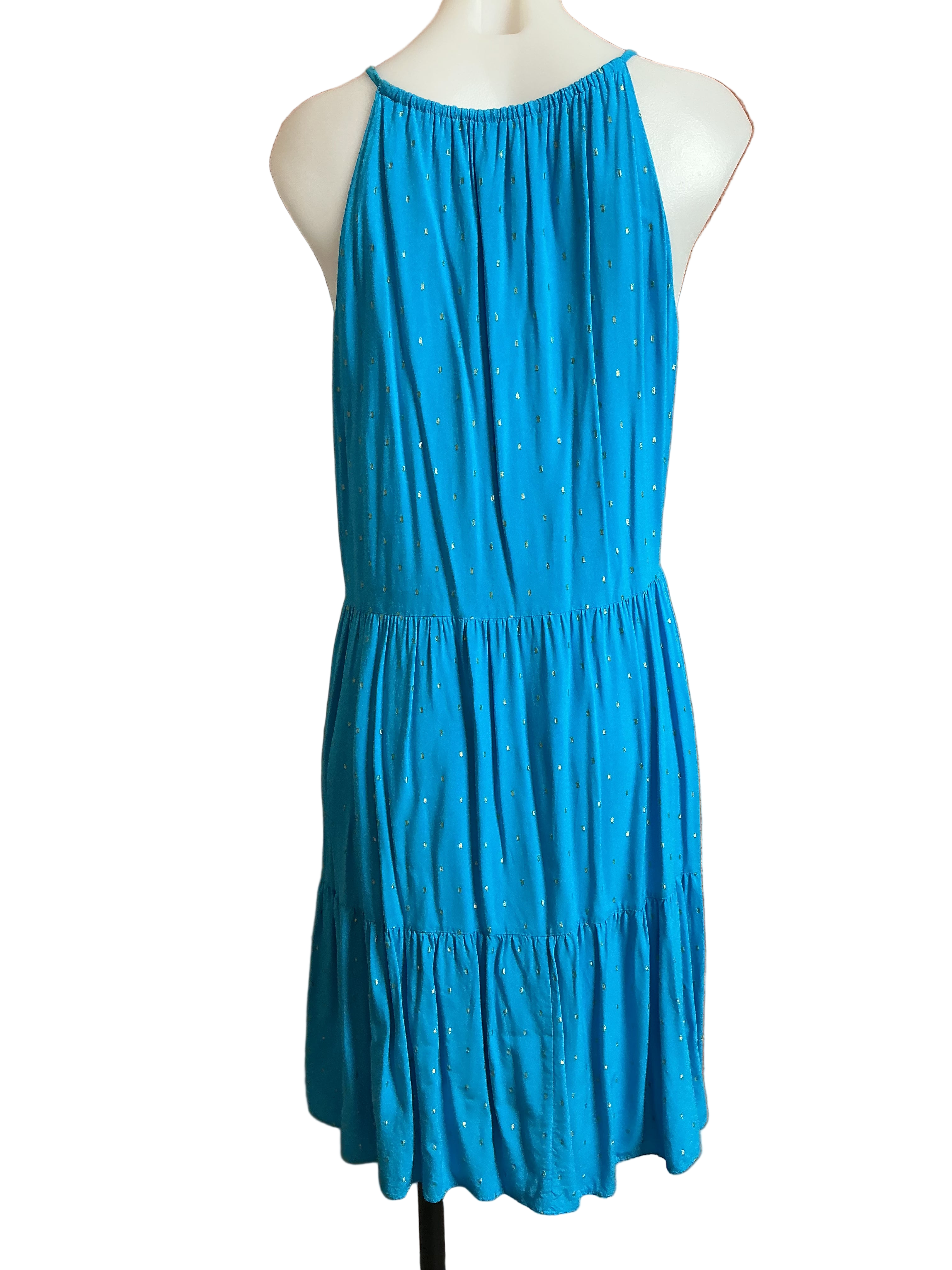 Lilly Pulitzer Litia Swing Dress Formentera Turquoise Metallic Clip Rayon Voile - Size L