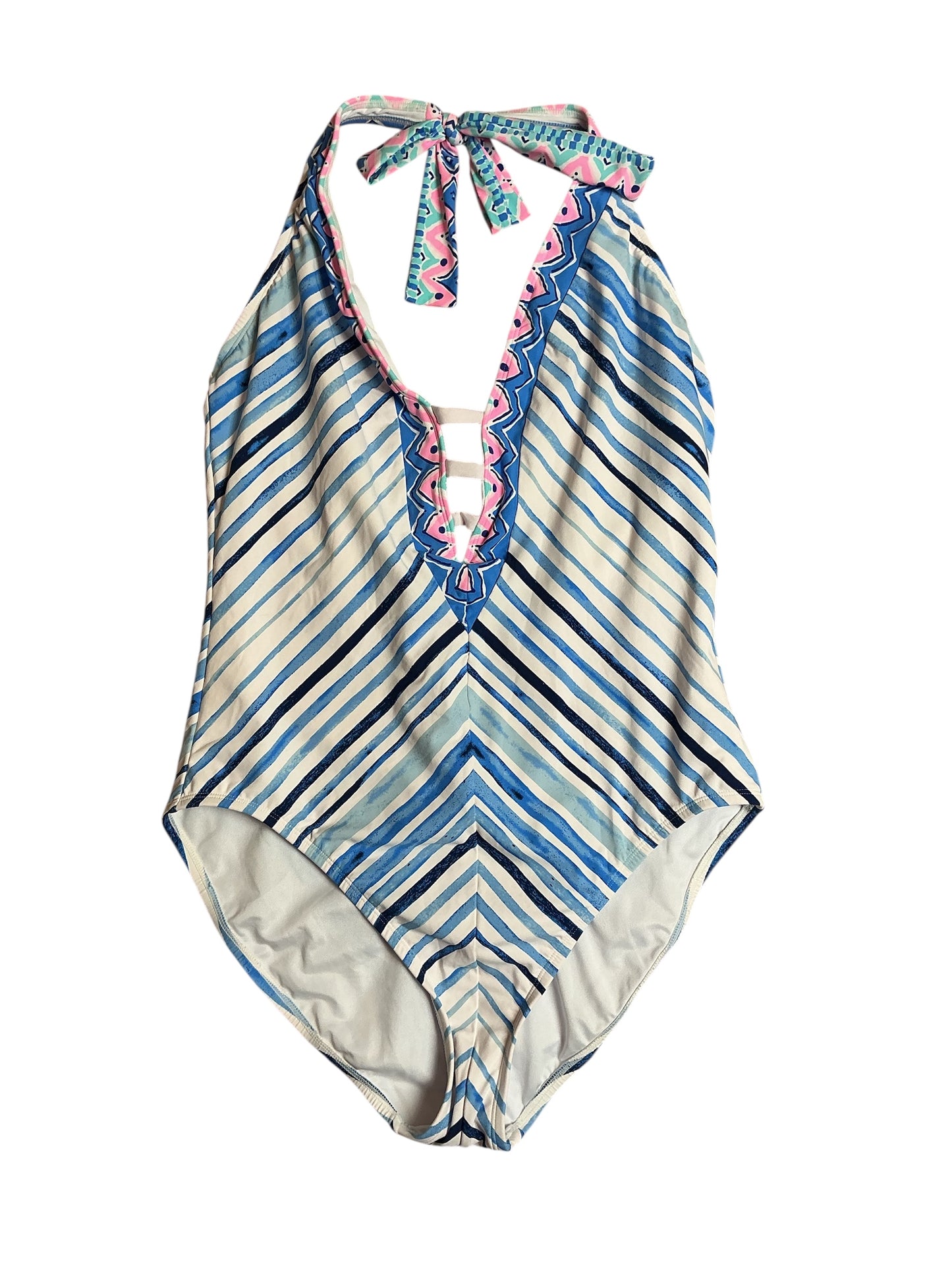 Lilly Pulitzer Loraline One Piece Swimsuit - Resort White Seaside Vibes Striped Engineered - Size 14