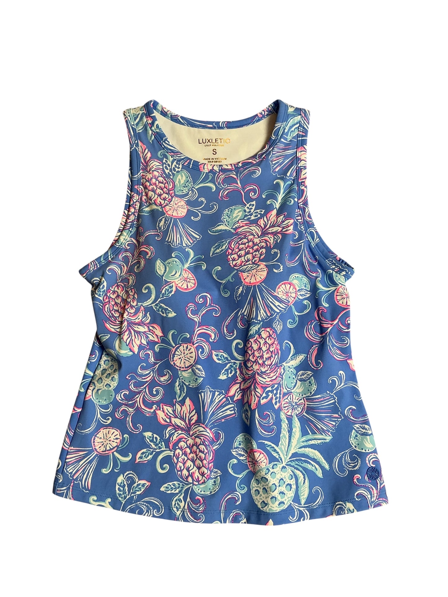 Lilly Pulitzer NWT Candia Active Bra Tank Top UPF 50+ Sunwashed Blue Citrus Crush - Size S