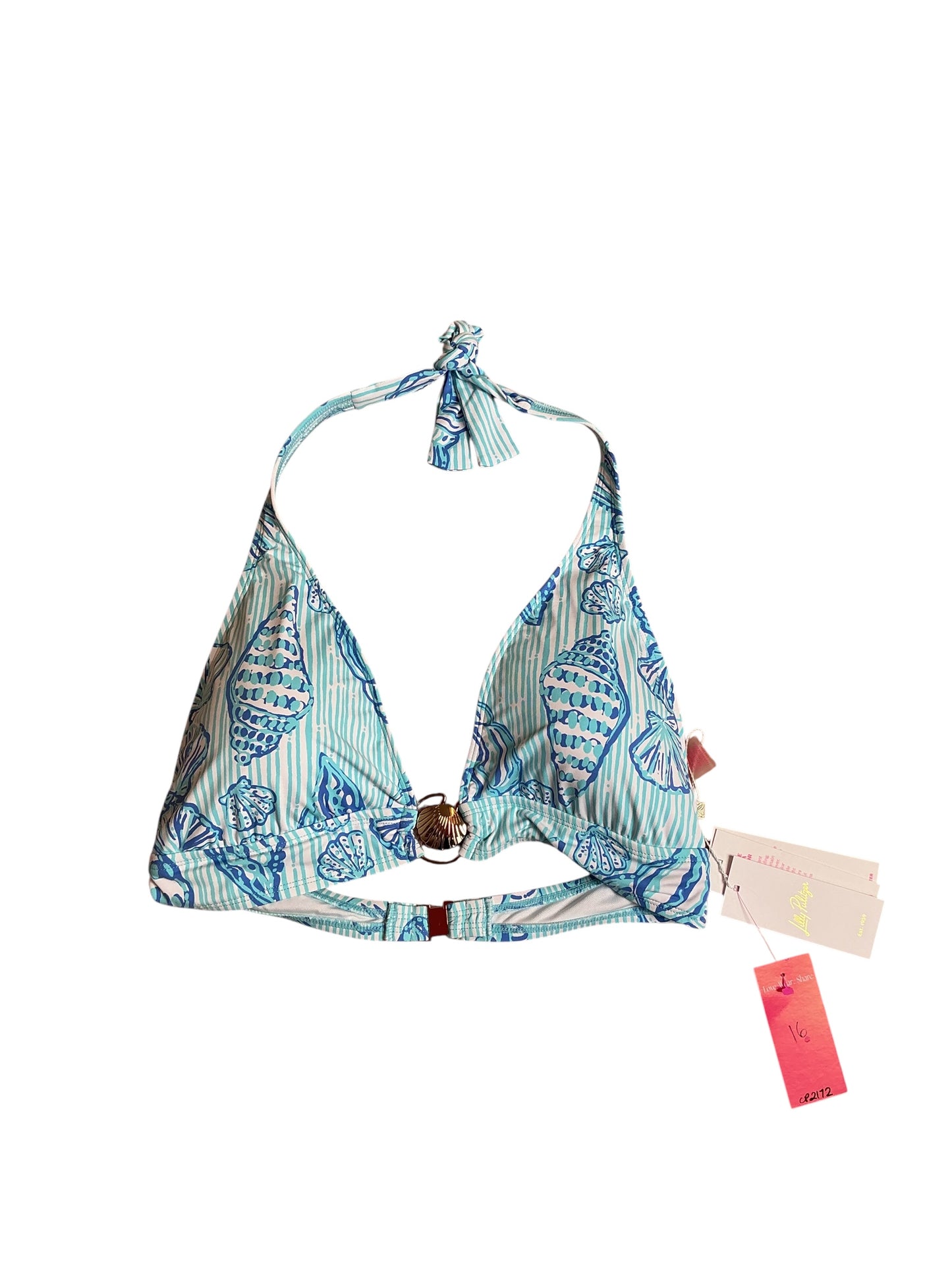 Lilly Pulitzer NWT Ketos Bikini Top Fresh Water Blue Cool As Shell - Size 16