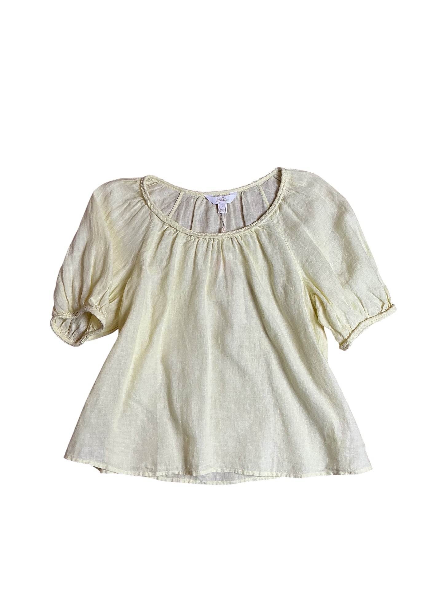 Lilly Pulitzer NWT Calais Short Sleeve Top Limoncello X Resort White - Size L