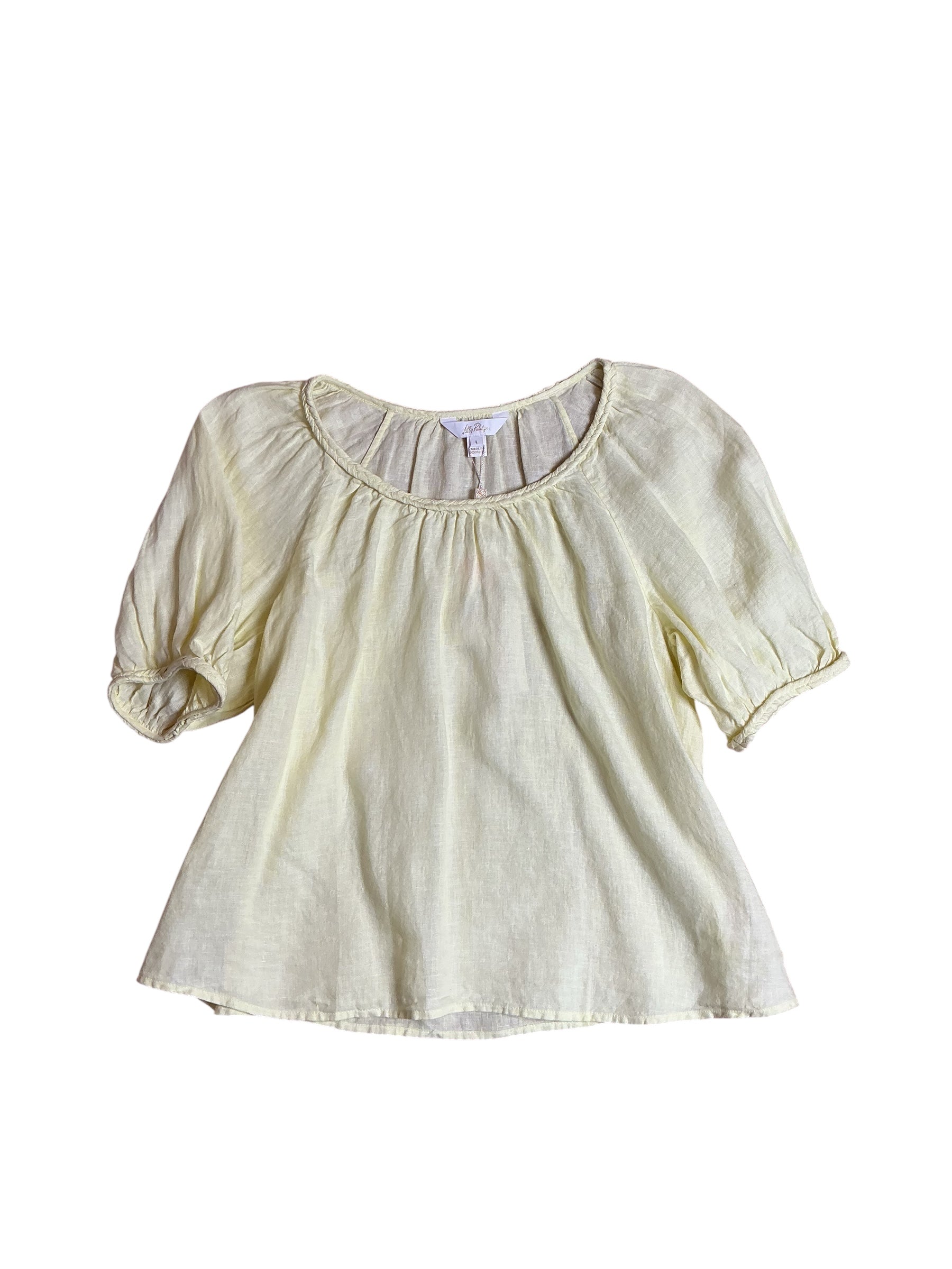 Lilly Pulitzer NWT Calais Short Sleeve Top Limoncello X Resort White - Size L